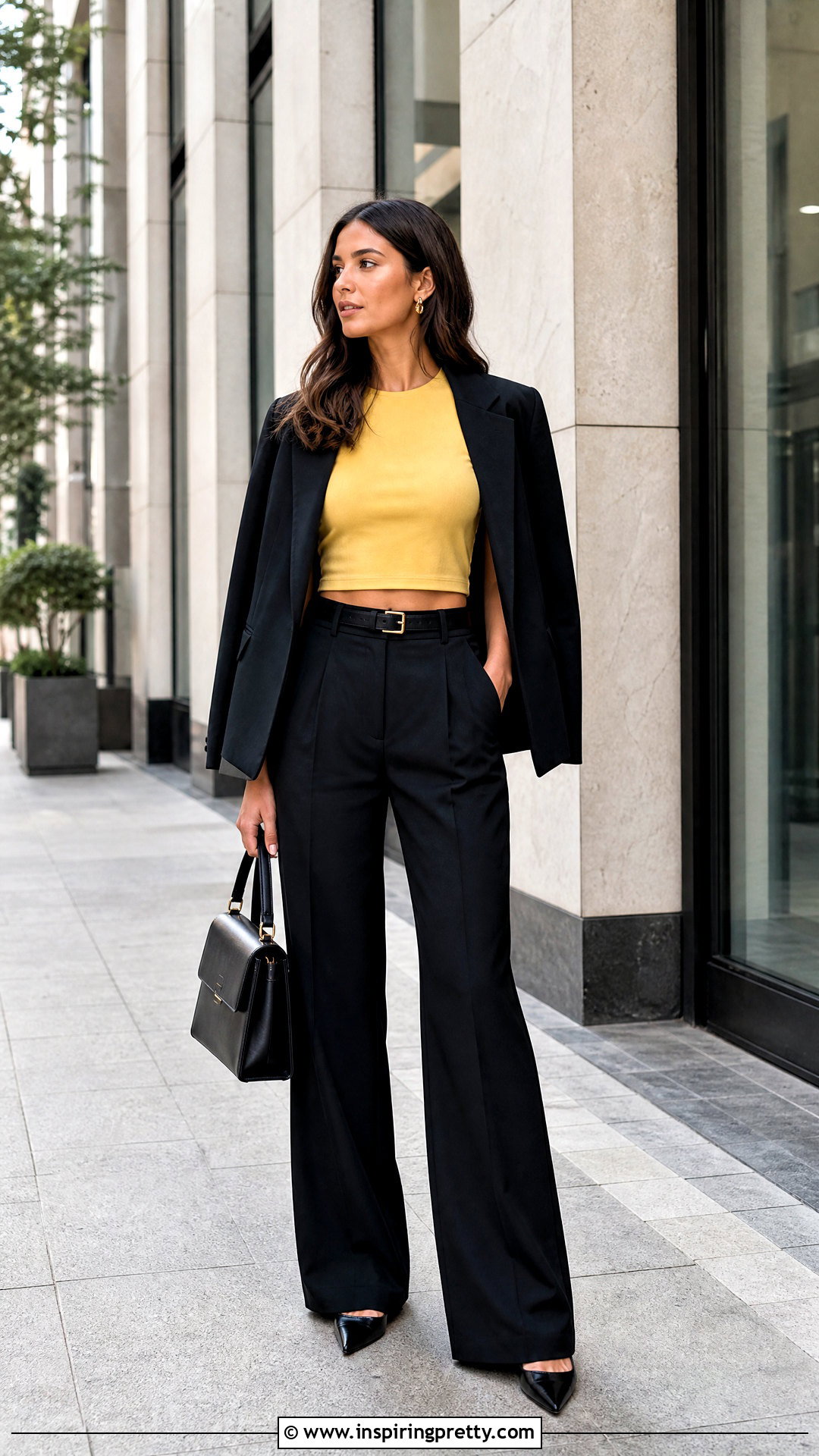 Yellow Crop Top With Black Trousers - 25 Yellow Crop Top Shirt outfit ideas