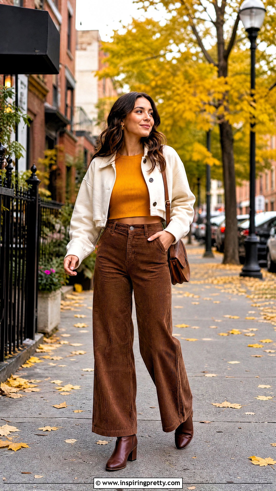 Yellow Crop Top With Corduroy Pants And Ankle Boots - 50 yellow crop top outfit ideas