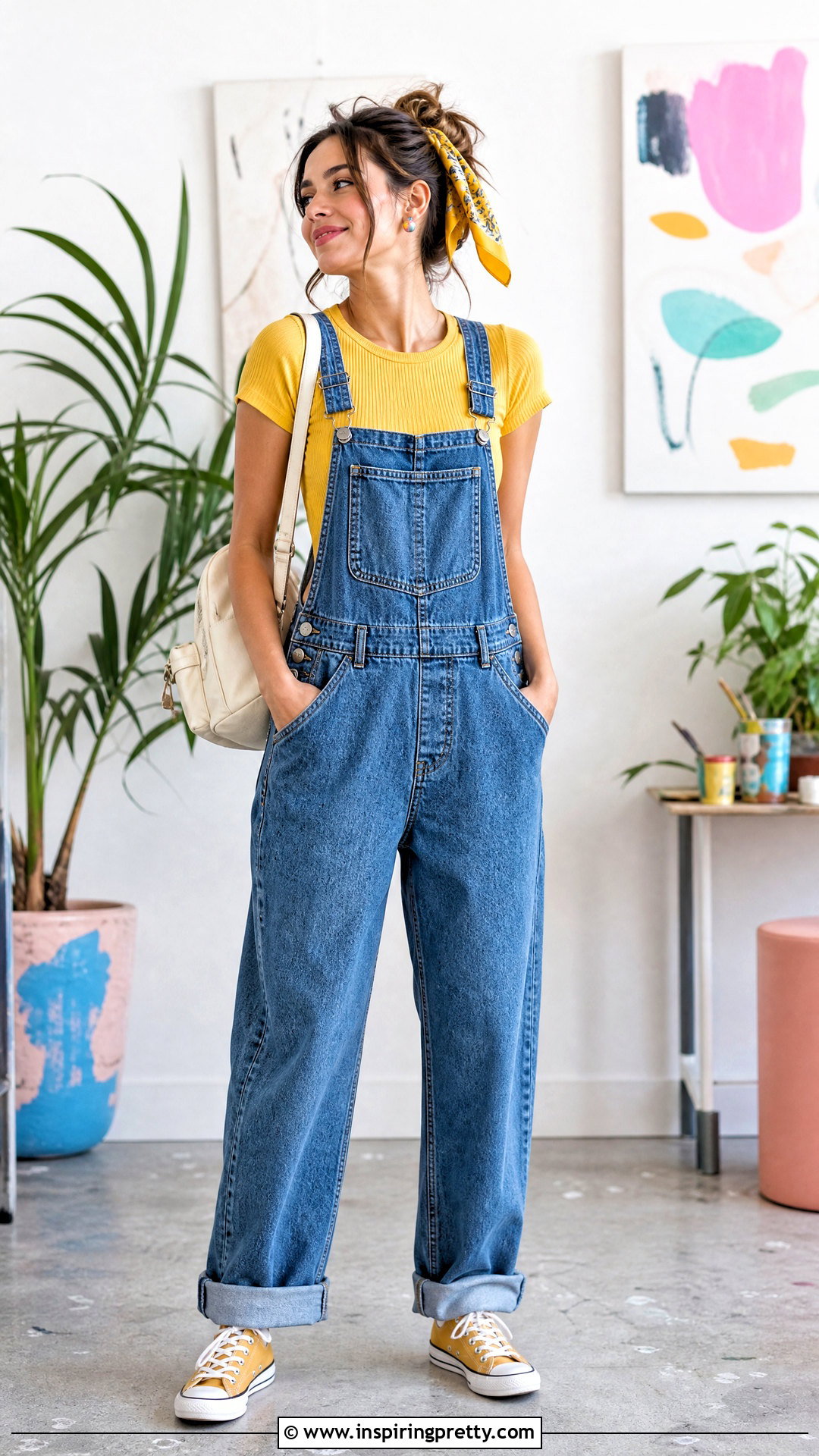 Yellow Crop Top With Denim Overalls - 20 aesthetic yellow crop top outfit ideas
