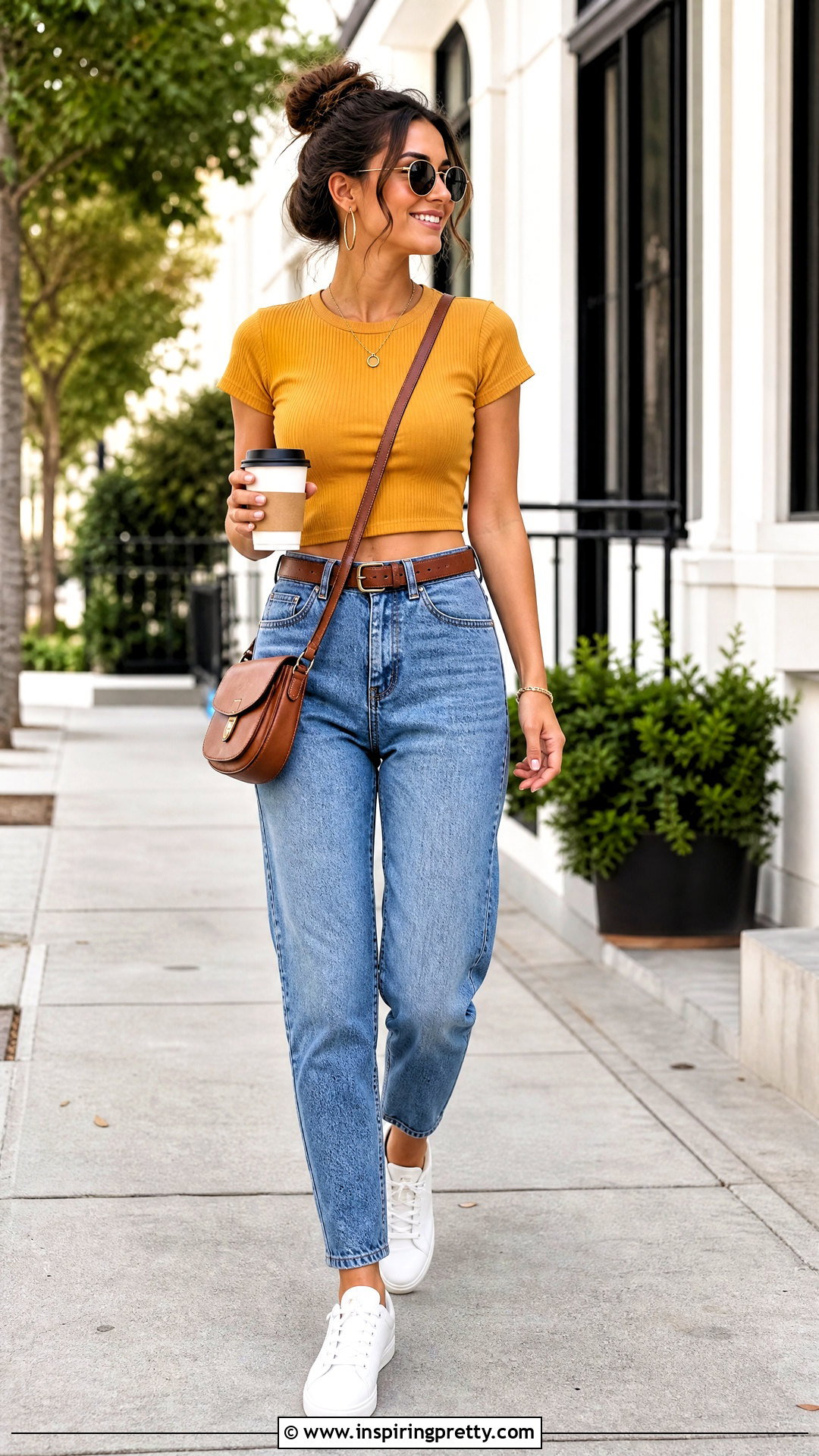 Yellow Crop Top With Mom Jeans - 50 yellow crop top outfit ideas