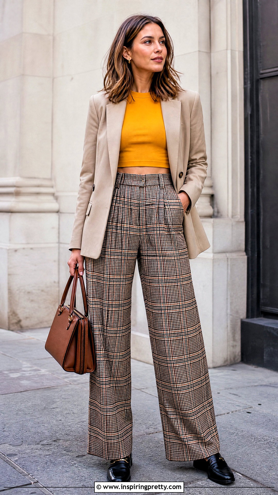 Yellow Crop Top With Plaid Pants - 25 Yellow Crop Top Shirt outfit ideas