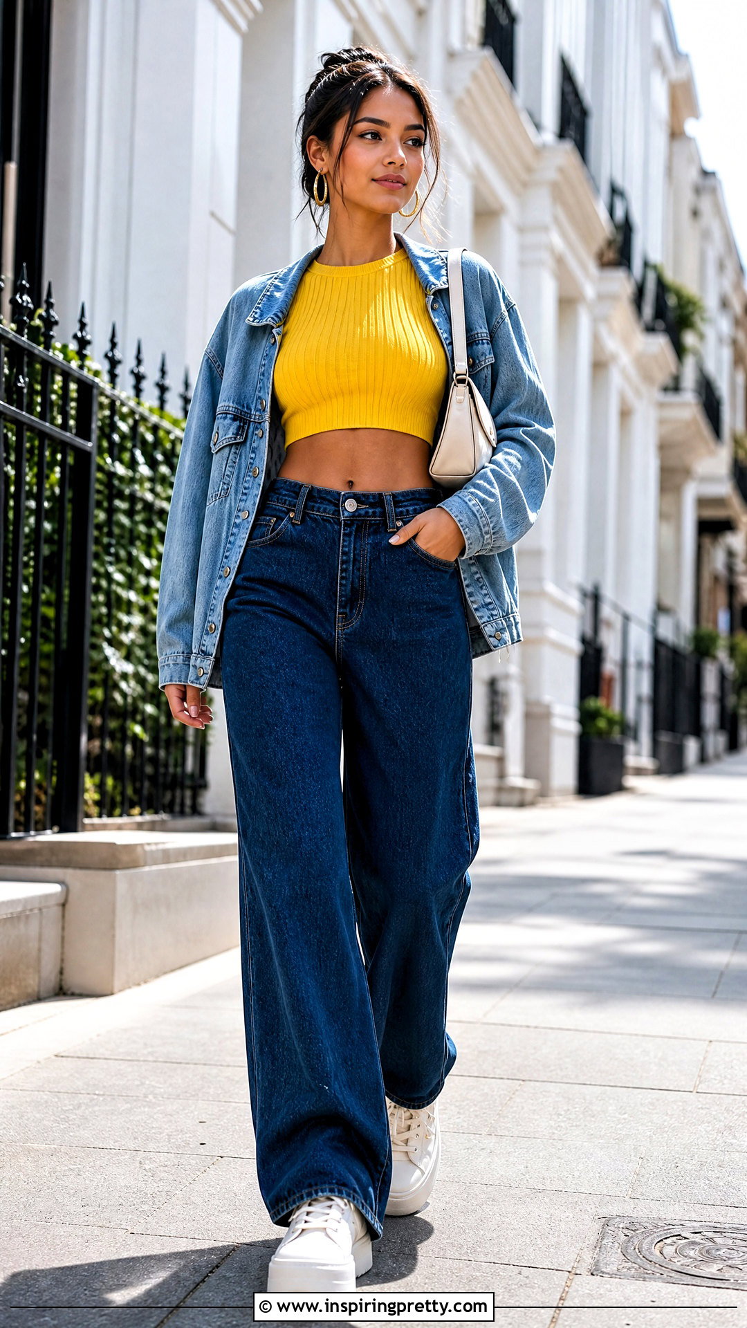 Yellow Crop Top With Wide Leg Jeans - 50 yellow tops outfit ideas