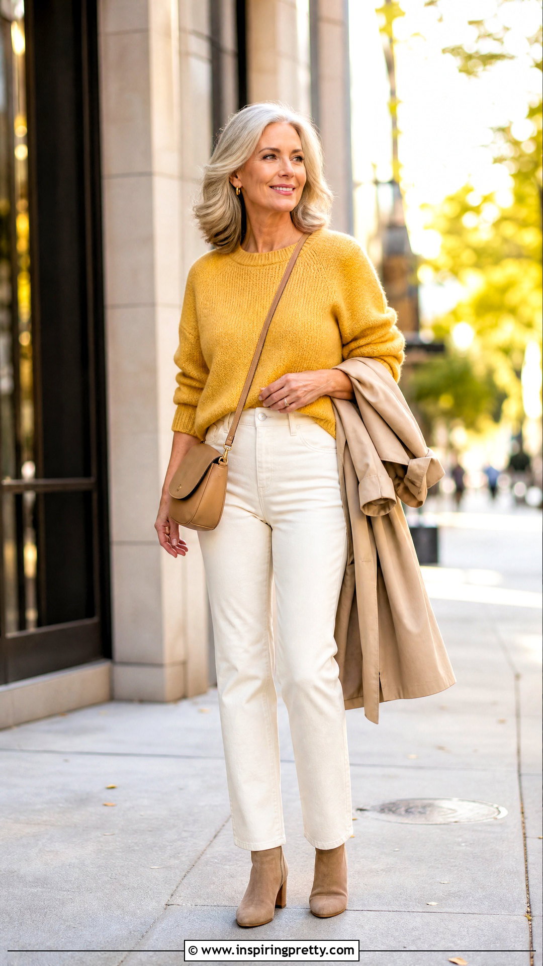 Yellow Cropped Sweater With Cream Jeans - 20 aesthetic yellow crop top outfit ideas