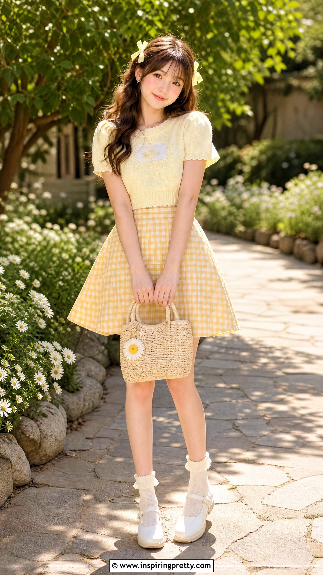 Yellow Cutecore Top With Gingham Skirt - 50 Cutecore Top outfit ideas