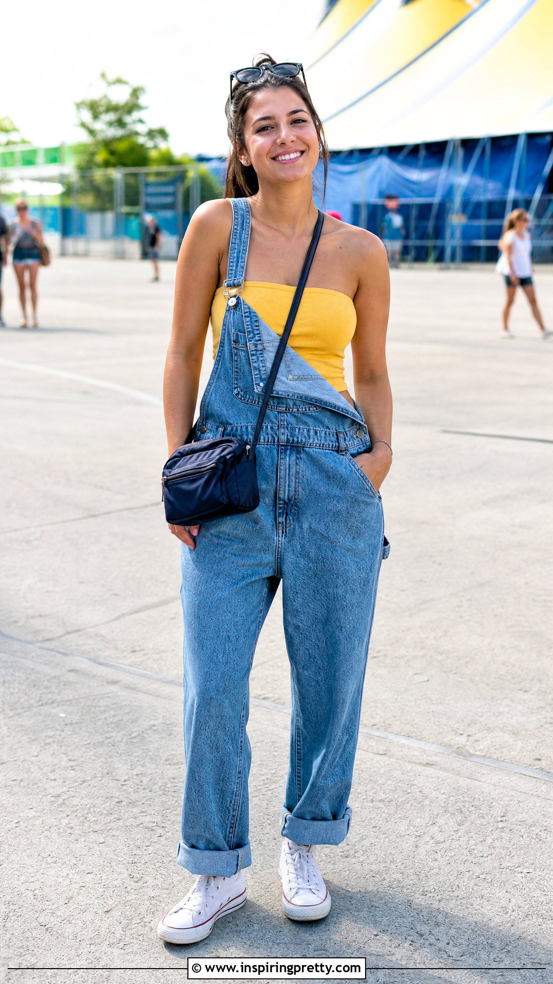 Yellow Dickies Tube Top With Blue Denim Overalls - 20 Dickies Tube Tops