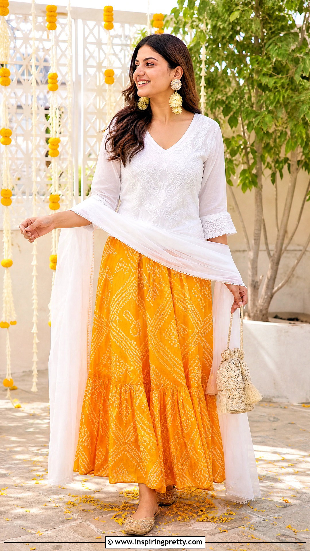 Yellow Ethnic Skirt And White Top Outfit - 50 ethnic skirt and top outfit ideas