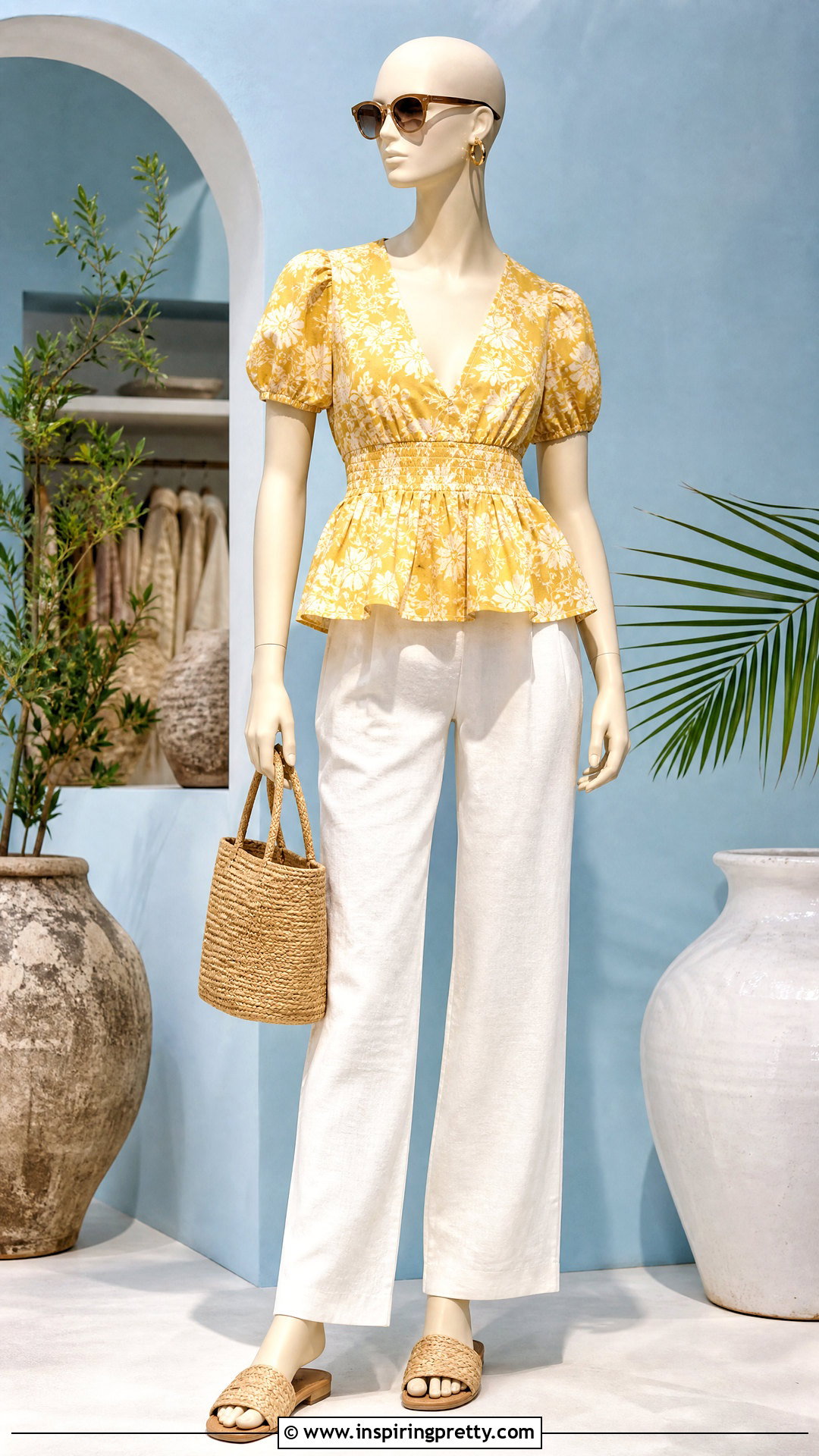 Yellow Floral Peplum Top With Linen Pants - 20 floral peplum top on mannequin ideas