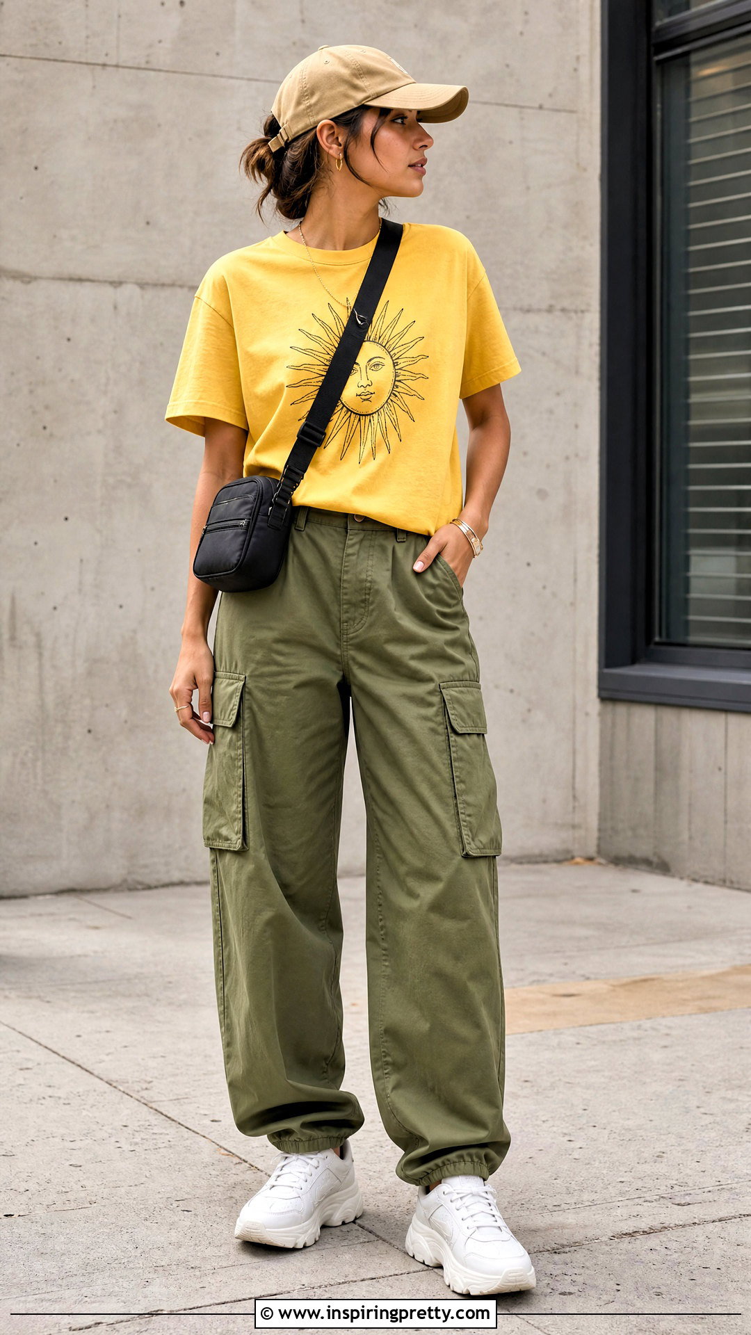 Yellow Graphic Tee With Cargo Pants - 50 yellow top outfit ideas