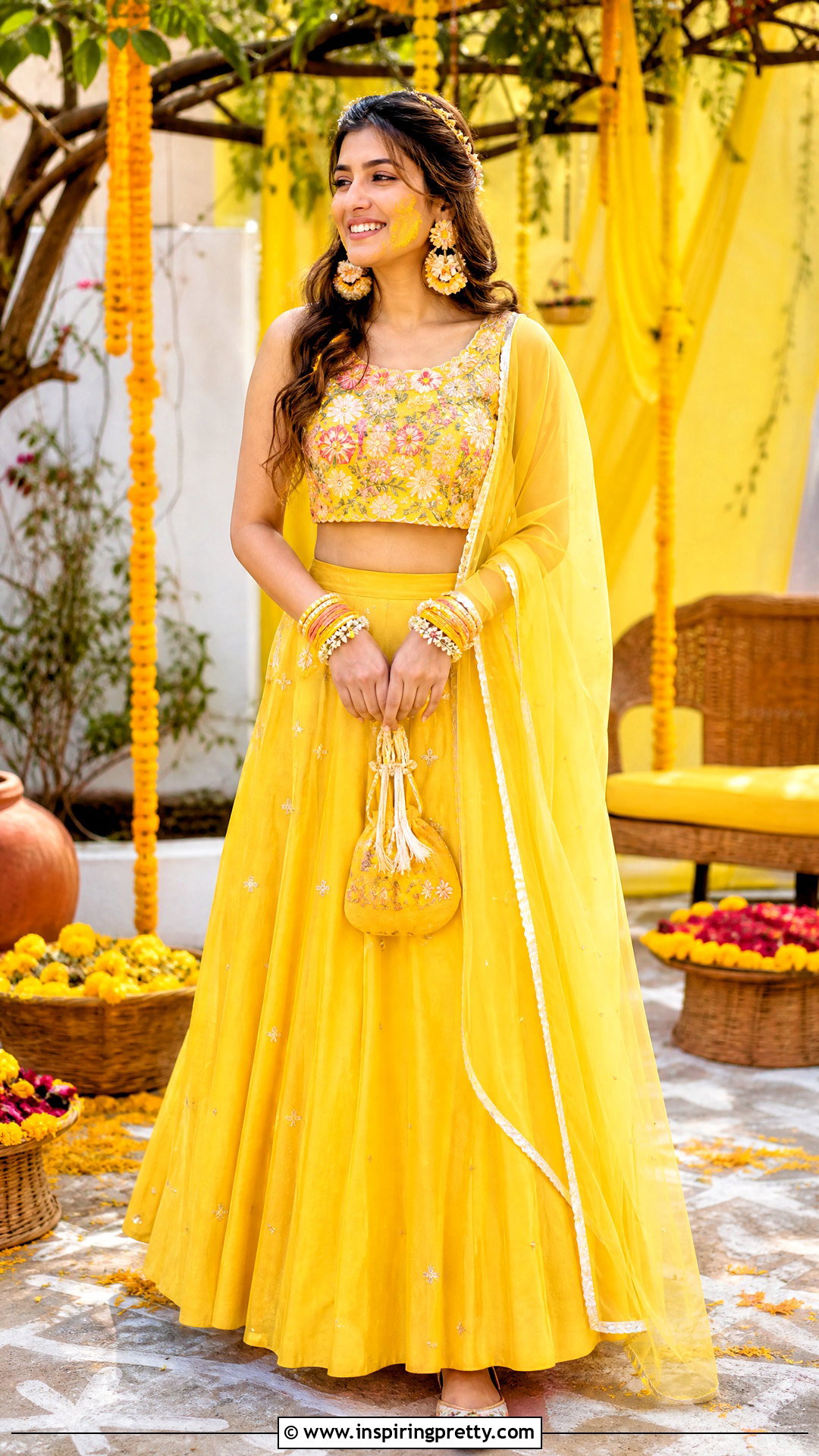 Yellow Haldi Crop Top Lehenga - 50 lehenga blouse designs crop tops outfit ideas