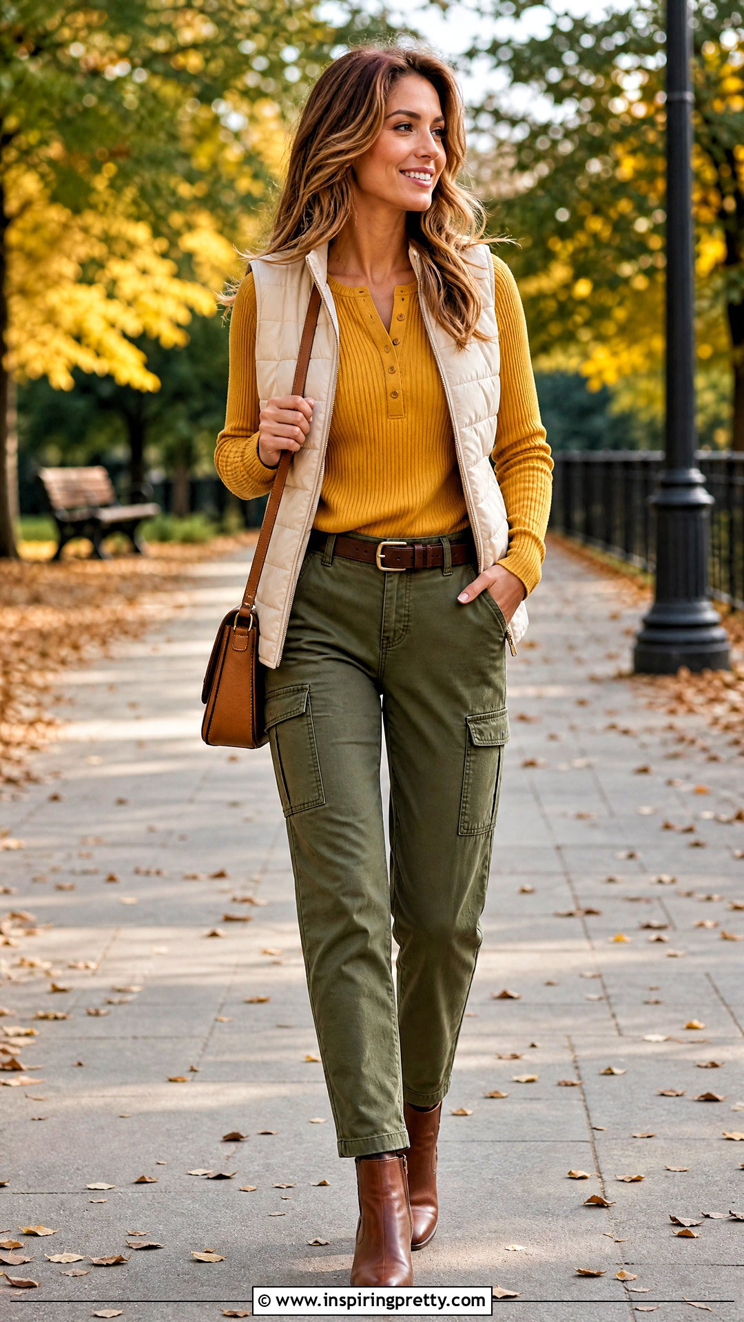 Yellow Henley Top With Olive Pants - 50 yellow top outfit ideas
