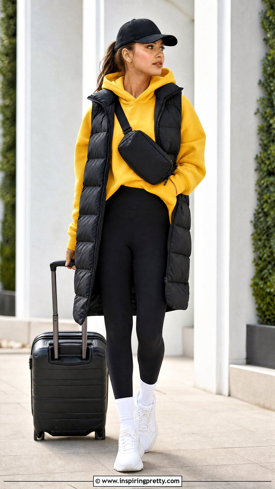 Yellow Hoodie With Black Leggings - 50 yellow top outfit ideas