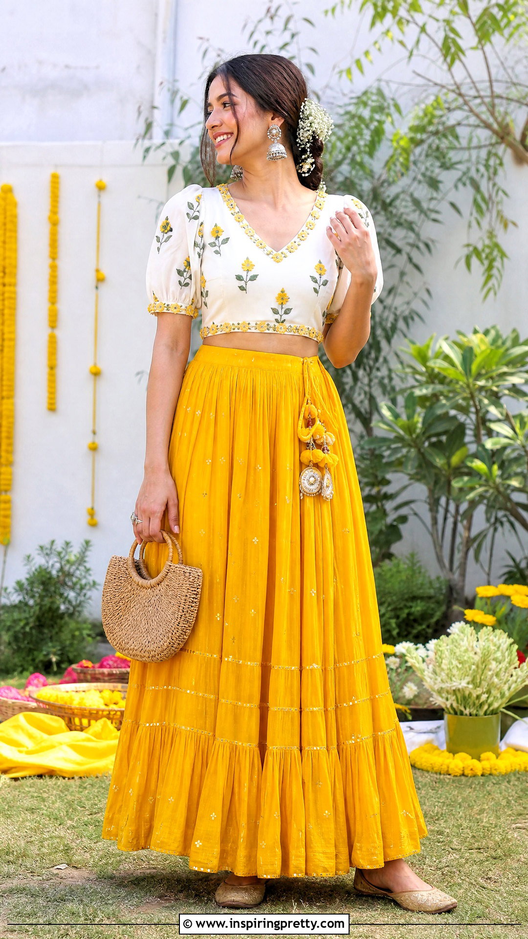Yellow Indian Skirt And White Top Outfit - 50 indian skirt and top outfits