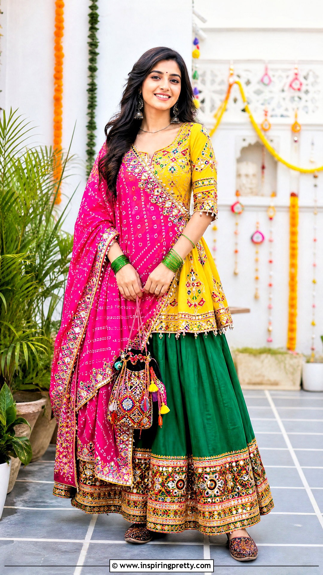 Yellow Kediyu With Green Chaniya - 50 Kediyu Top For Navratri outfit ideas