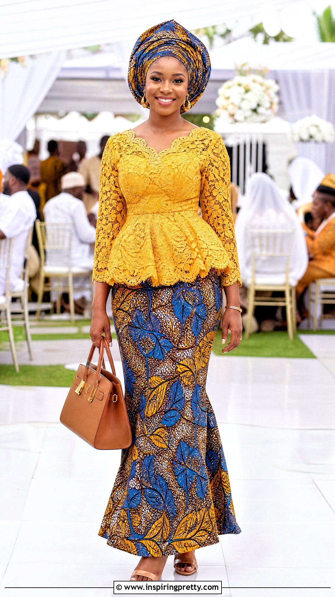 Yellow Lace Top And Ankara Flared Skirt - 50 skirt and top lace styles