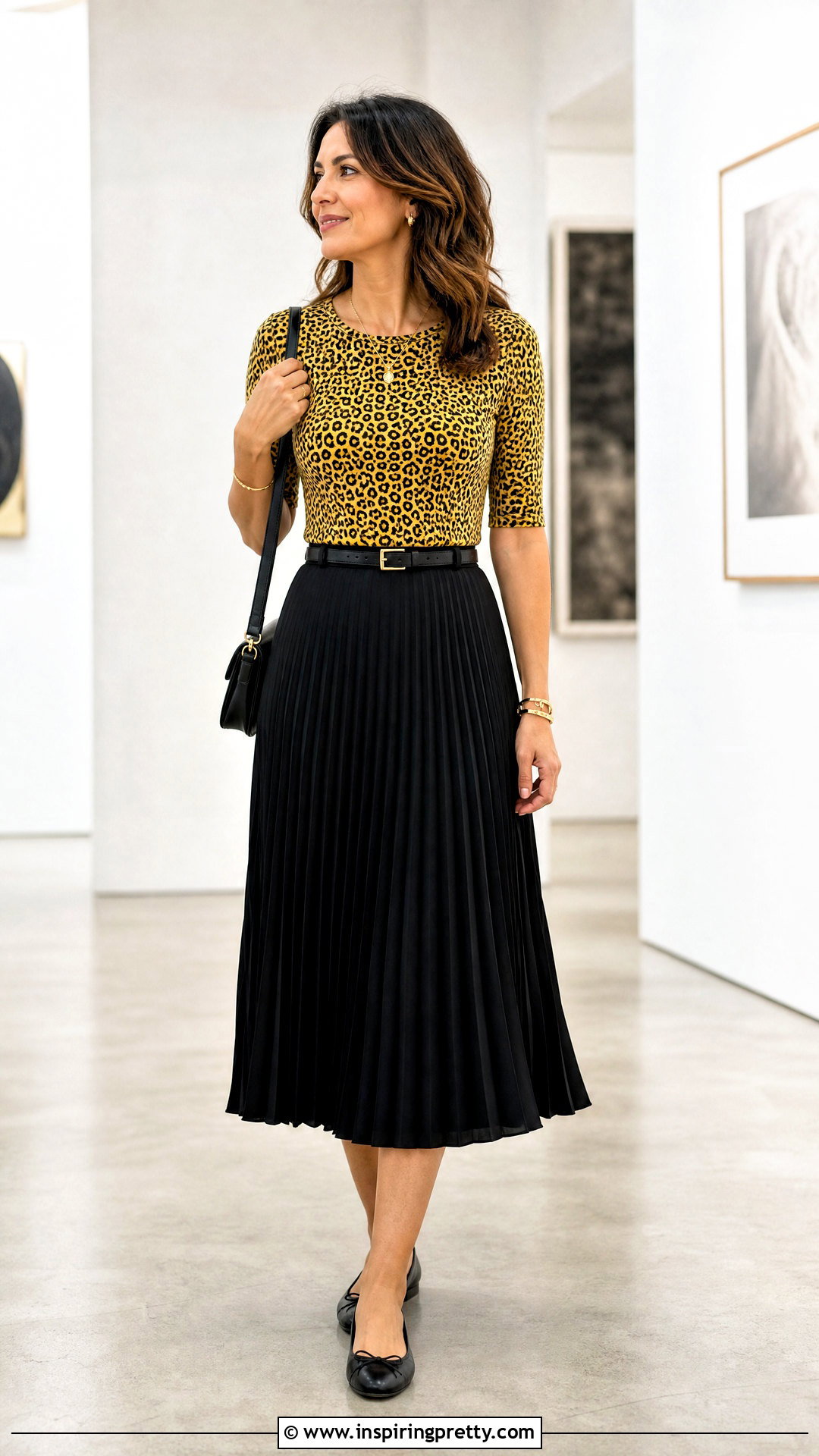 Yellow Leopard Print Top With Black Midi Skirt - 20 Yellow Leopard Print Top outfit ideas