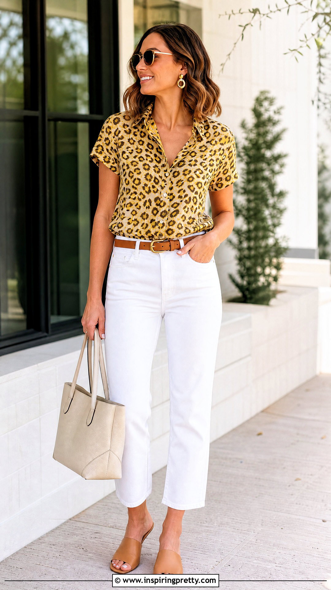 Yellow Leopard Print Top With Cropped White Pants - 20 Yellow Leopard Print Top outfit ideas