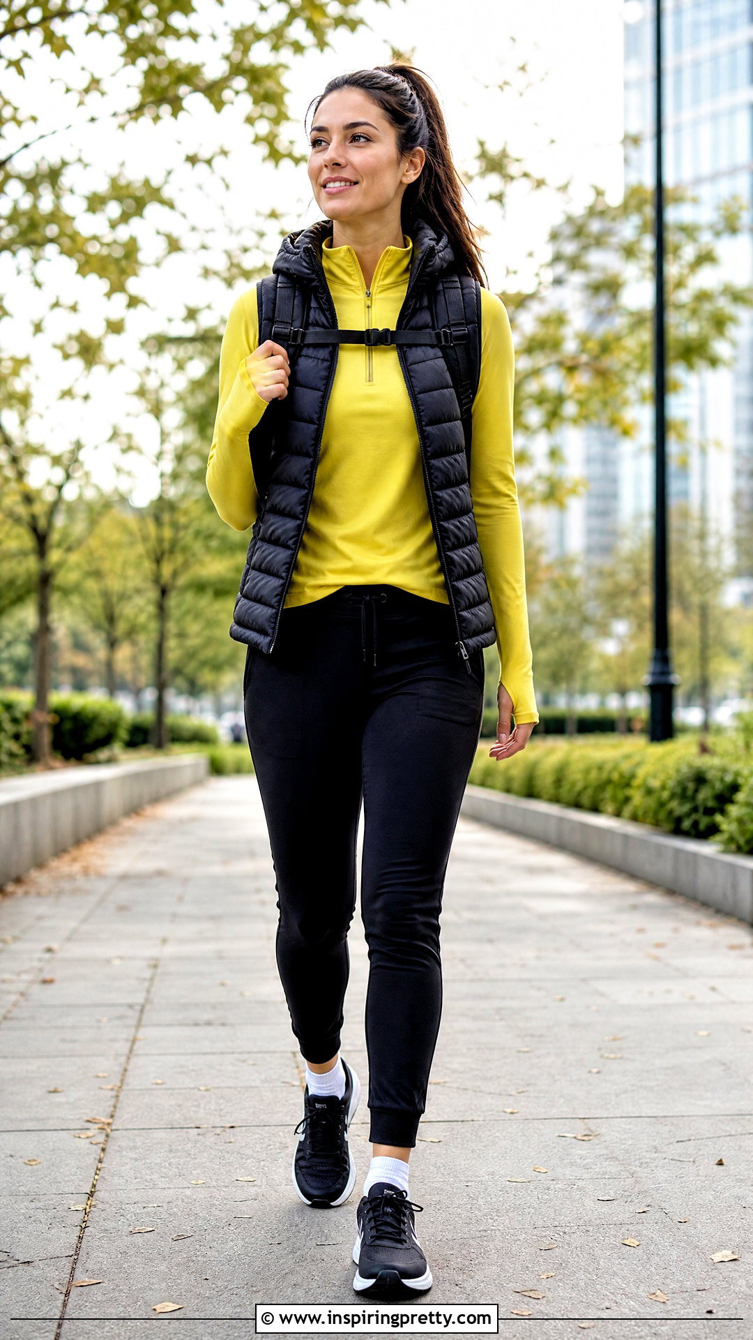 Yellow Long Sleeve Workout Top With Black Joggers - 20 Yellow Workout Tops outfit ideas