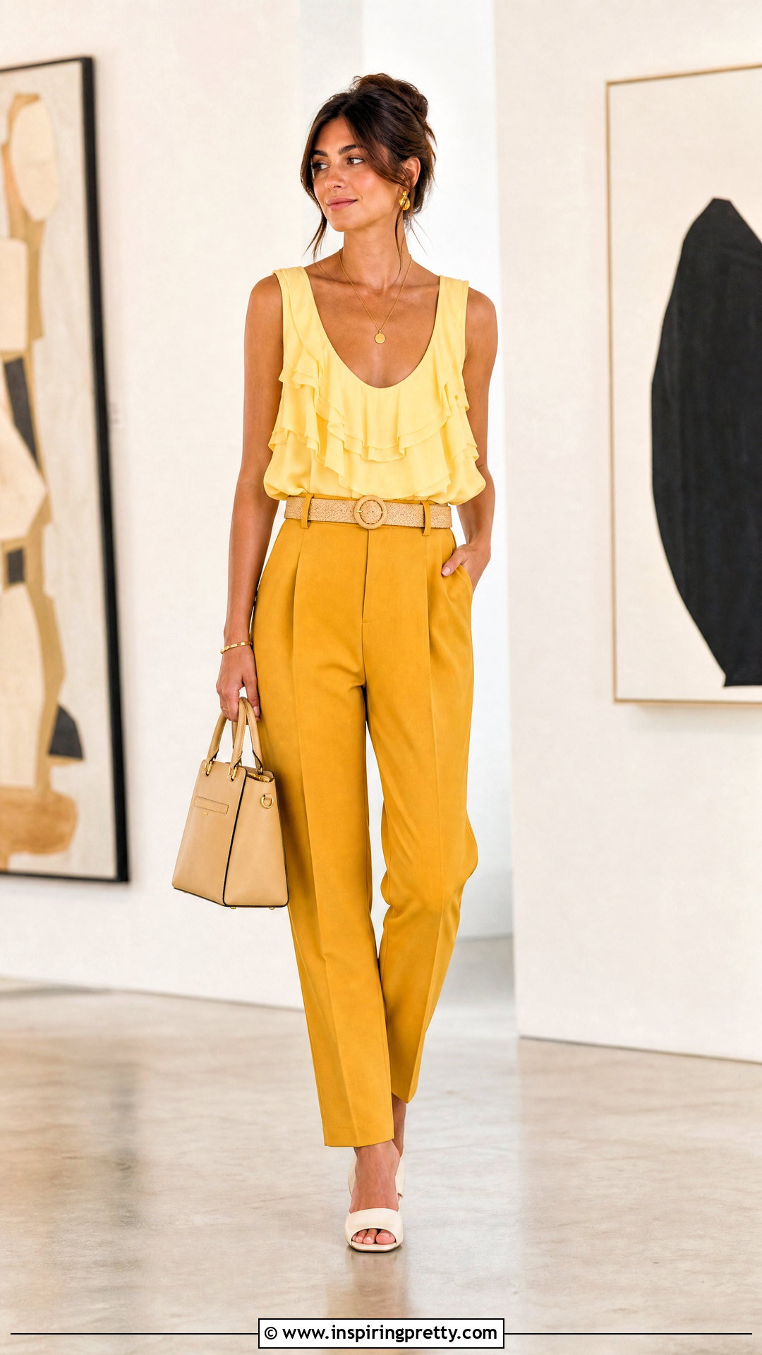 Yellow Ruffle Tank Top With Yellow Pants - 25 Yellow Ruffle Tank Top outfit ideas