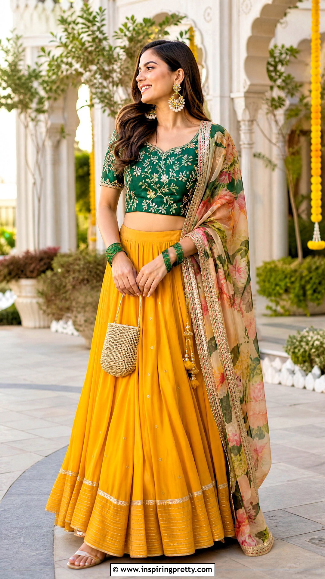Yellow Skirt And Green Blouse Outfit - 50 traditional skirt and top outfit ideas