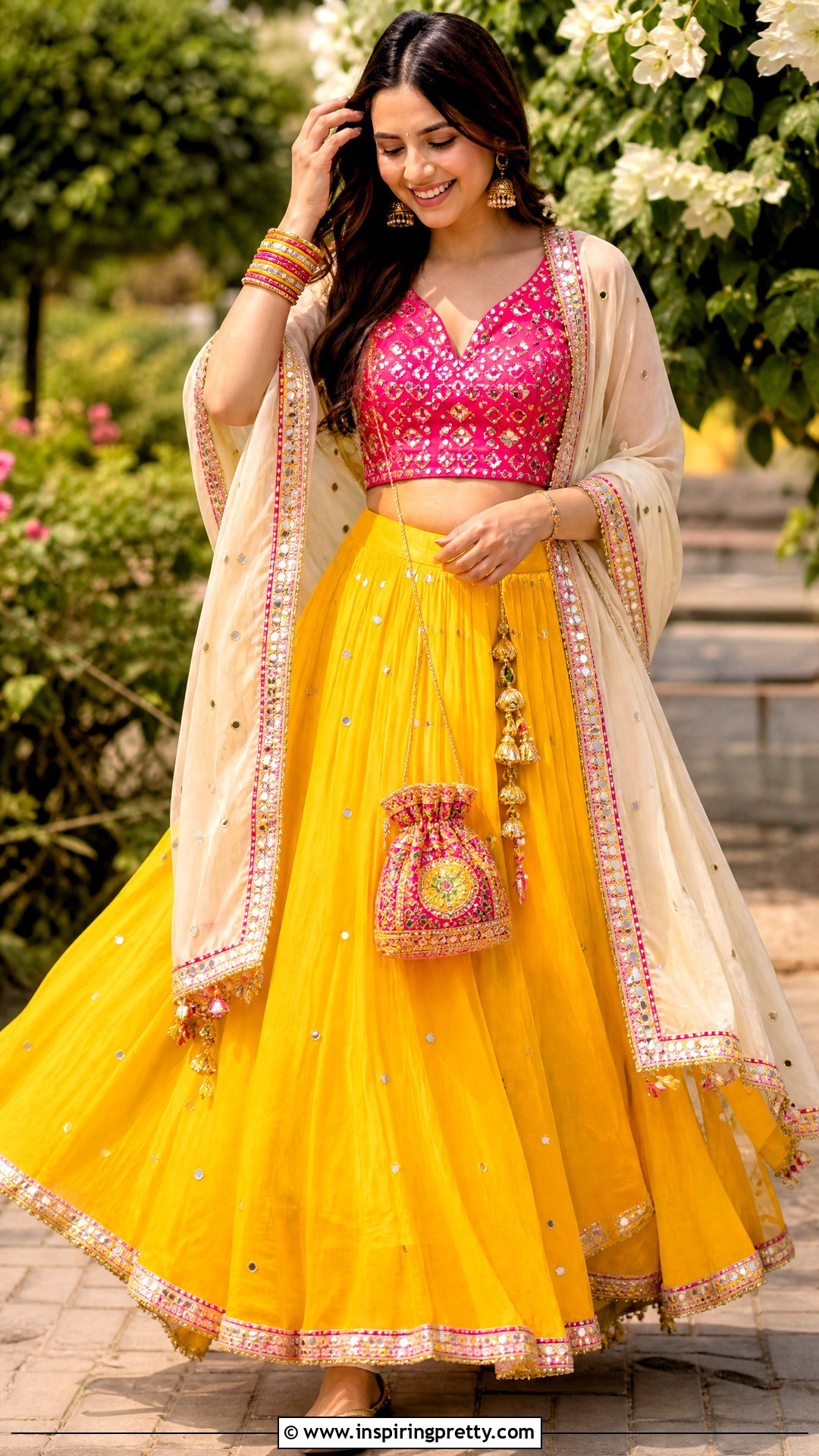 Yellow Skirt And Pink Choli - 50 skirt and top traditional outfit ideas