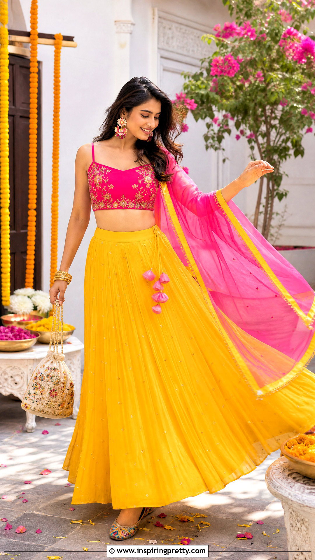 Yellow Skirt And Pink Top Indian Outfit - 50 skirt and top indian outfits