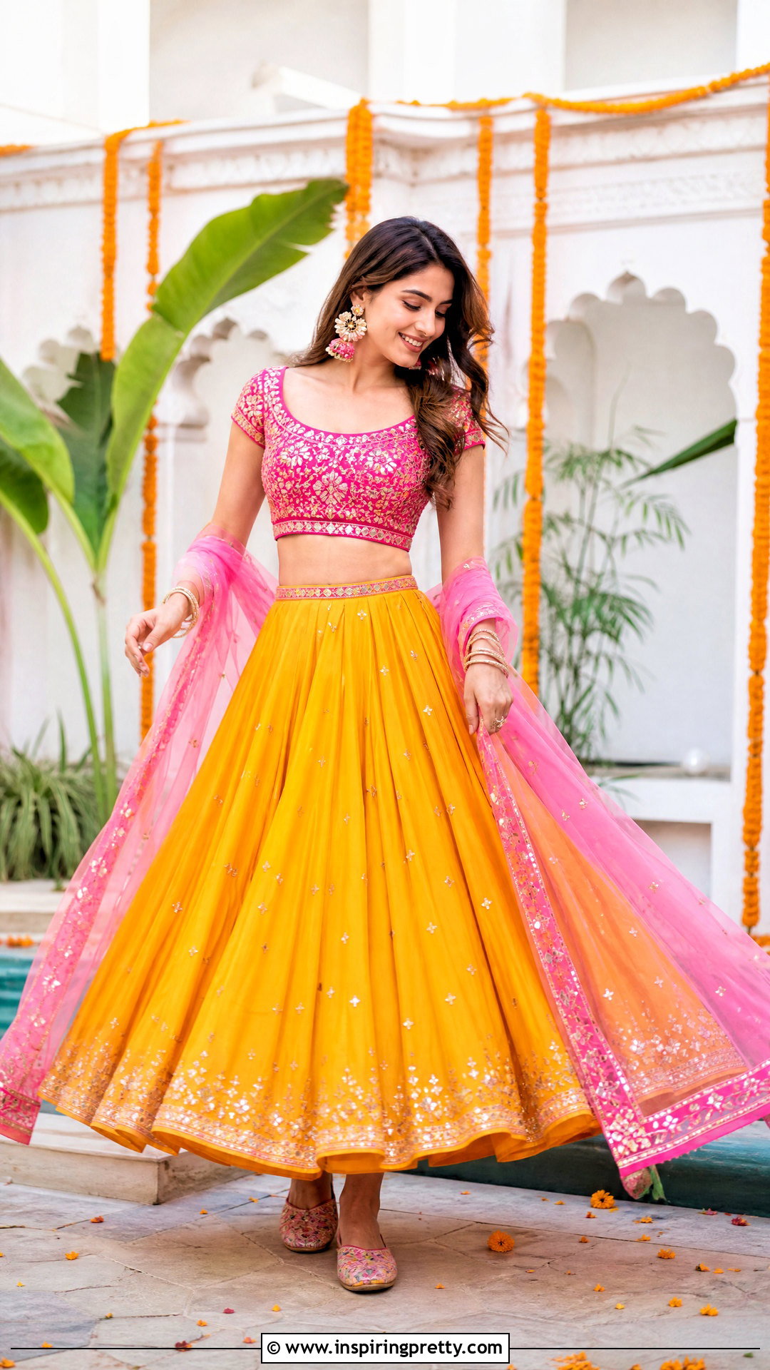 Yellow Skirt With Pink Embroidered Top - 50 traditional skirt and top outfits