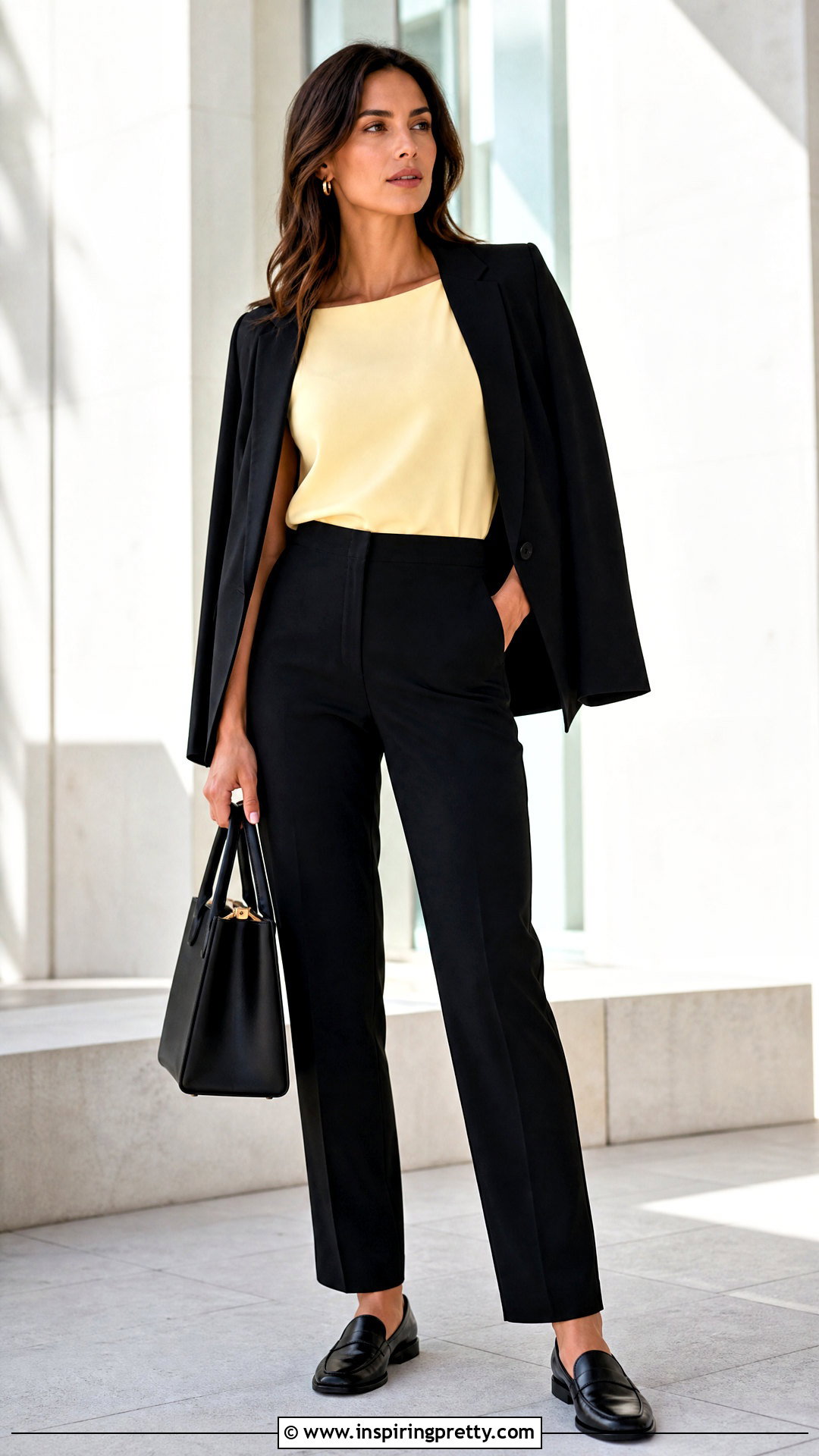 Yellow Sleeveless Top With Black Trousers - 50 yellow top outfit aesthetic ideas