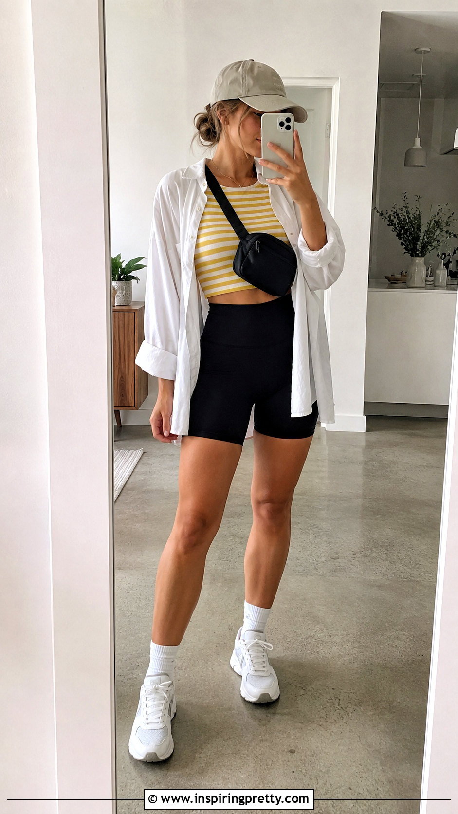 Yellow Striped Crop Top With Biker Shorts - 20 yellow striped crop top outfit ideas