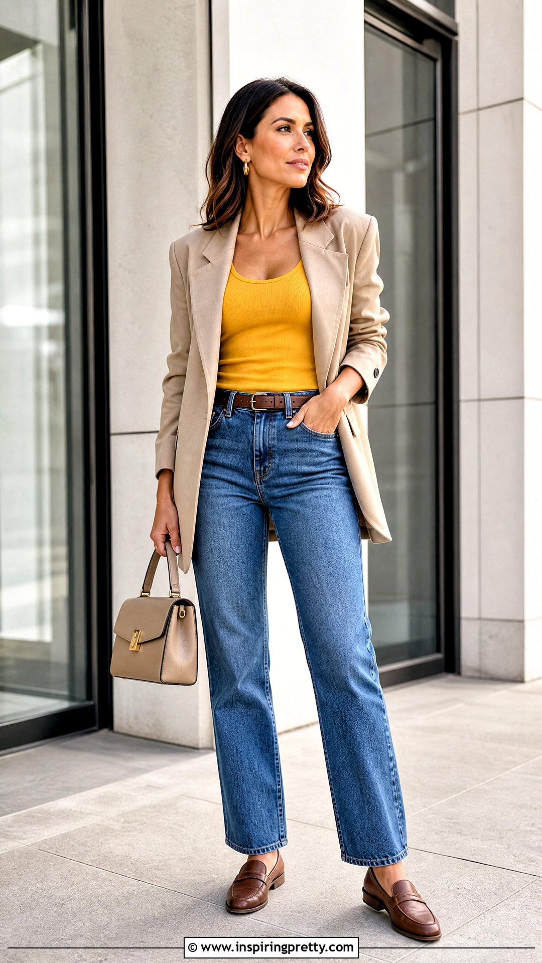 Yellow Tank Top With Blazer and Jeans - 50 yellow tank top outfit ideas