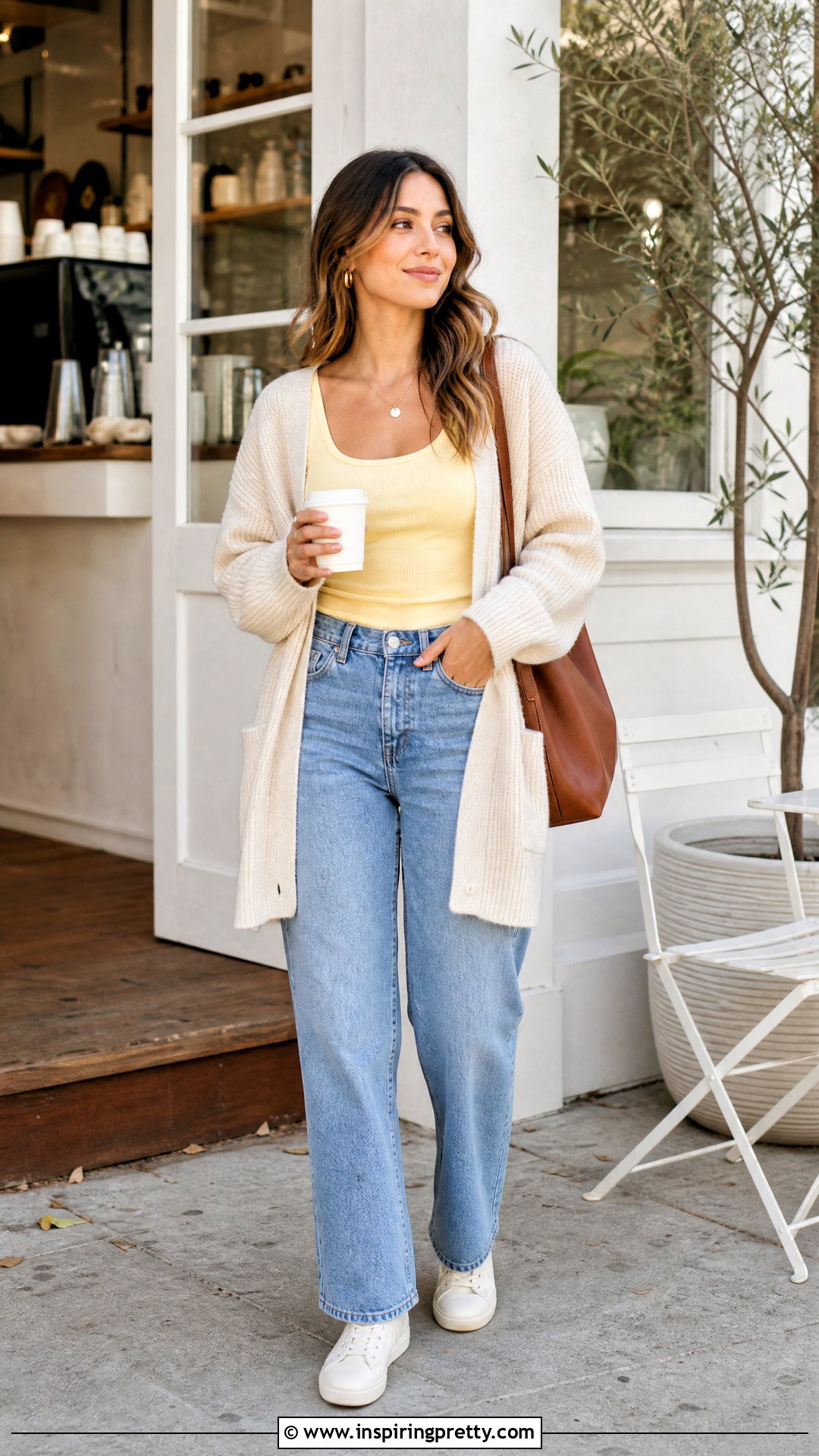 Yellow Tank Top With Cardigan and Jeans - 50 yellow tank top outfit ideas
