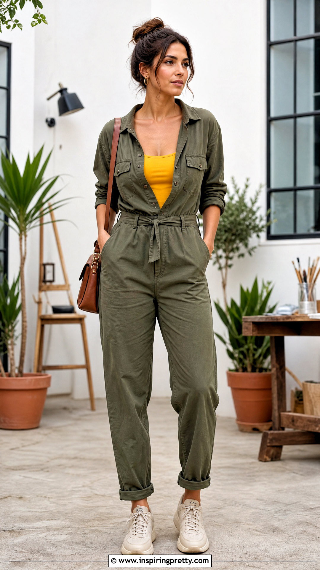 Yellow Tank Top With a Utility Jumpsuit Layer - How To Style Yellow Tank Tops (20 Ways)
