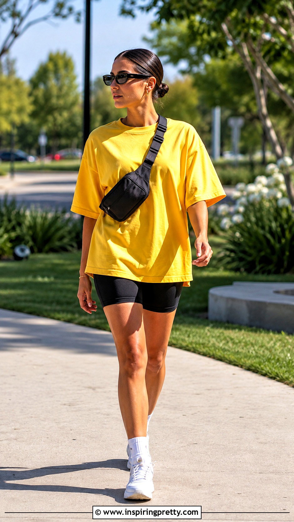 Yellow Top With Biker Shorts And Sneakers - how to style yellow top (50 ways)