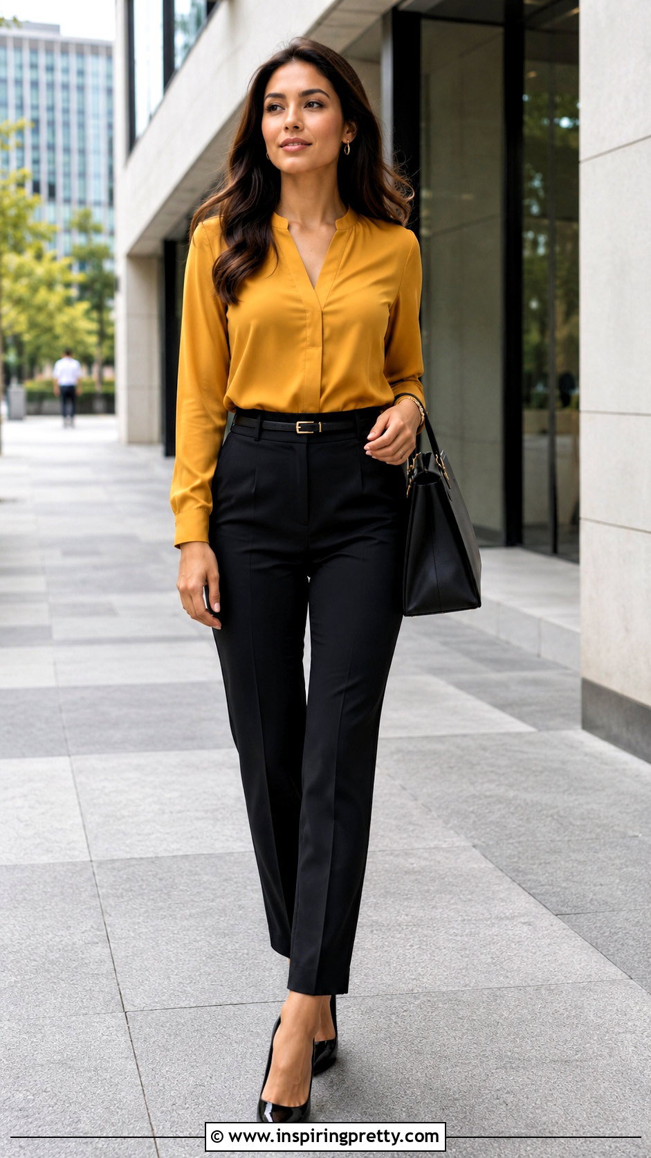 Yellow Top With Black Trousers And Pumps - how to style yellow top (50 ways)