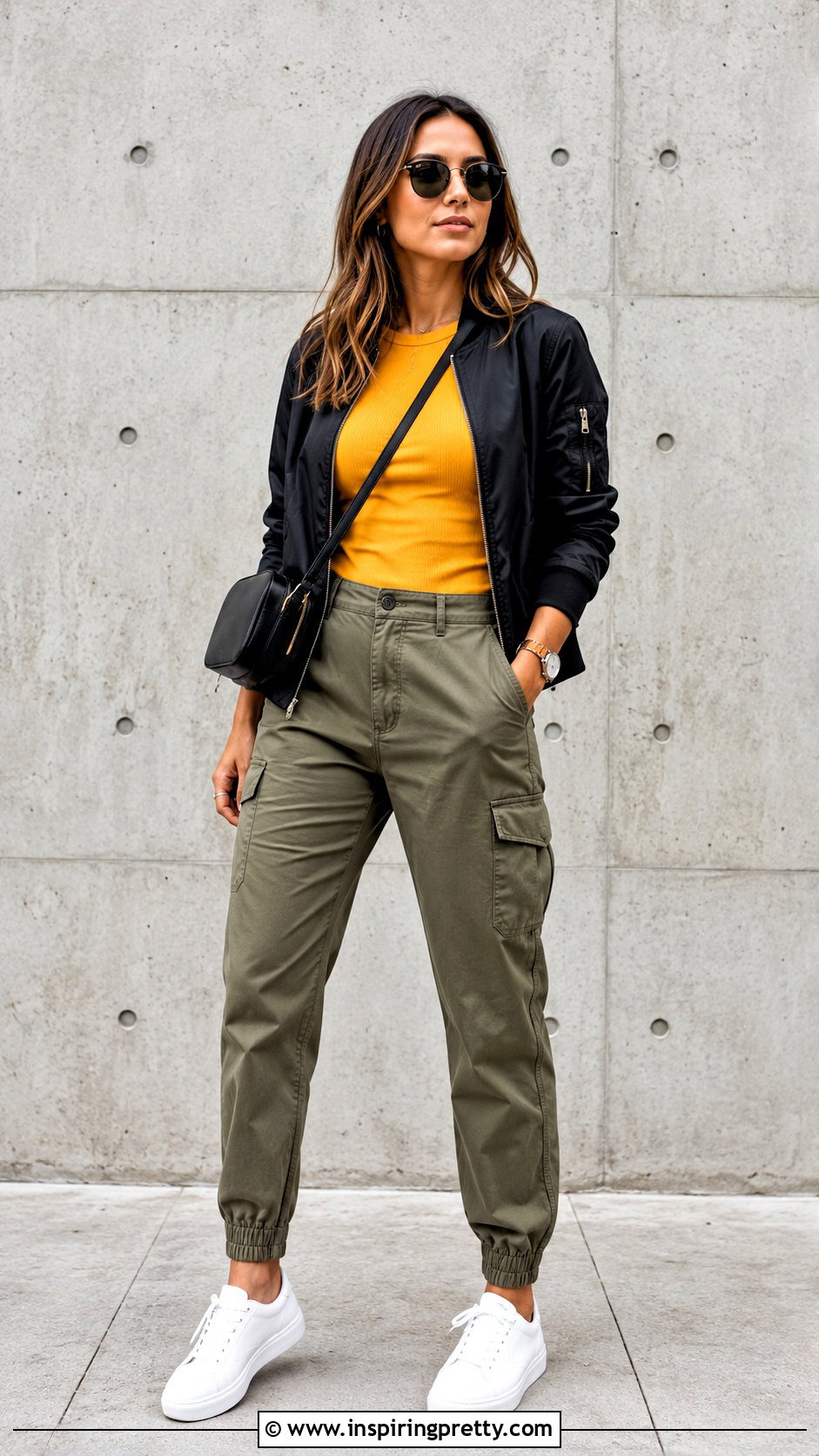 Yellow Top With Bomber Jacket And Cargo Pants - how to style yellow top (50 ways)