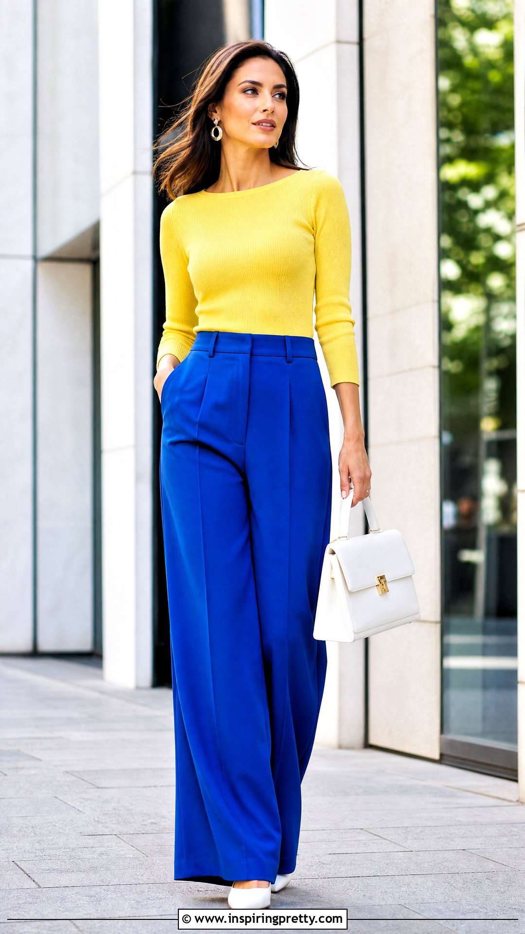 Yellow Top With Cobalt Blue Trousers - 50 yellow tops outfit ideas