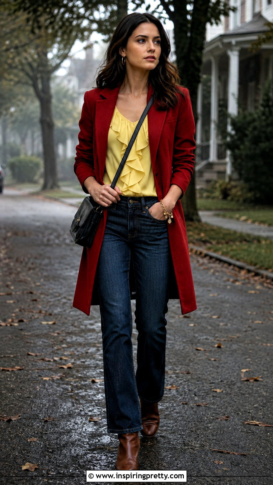 Yellow Top With Dark Denim And Red Coat - 25 pretty little liars yellow tops