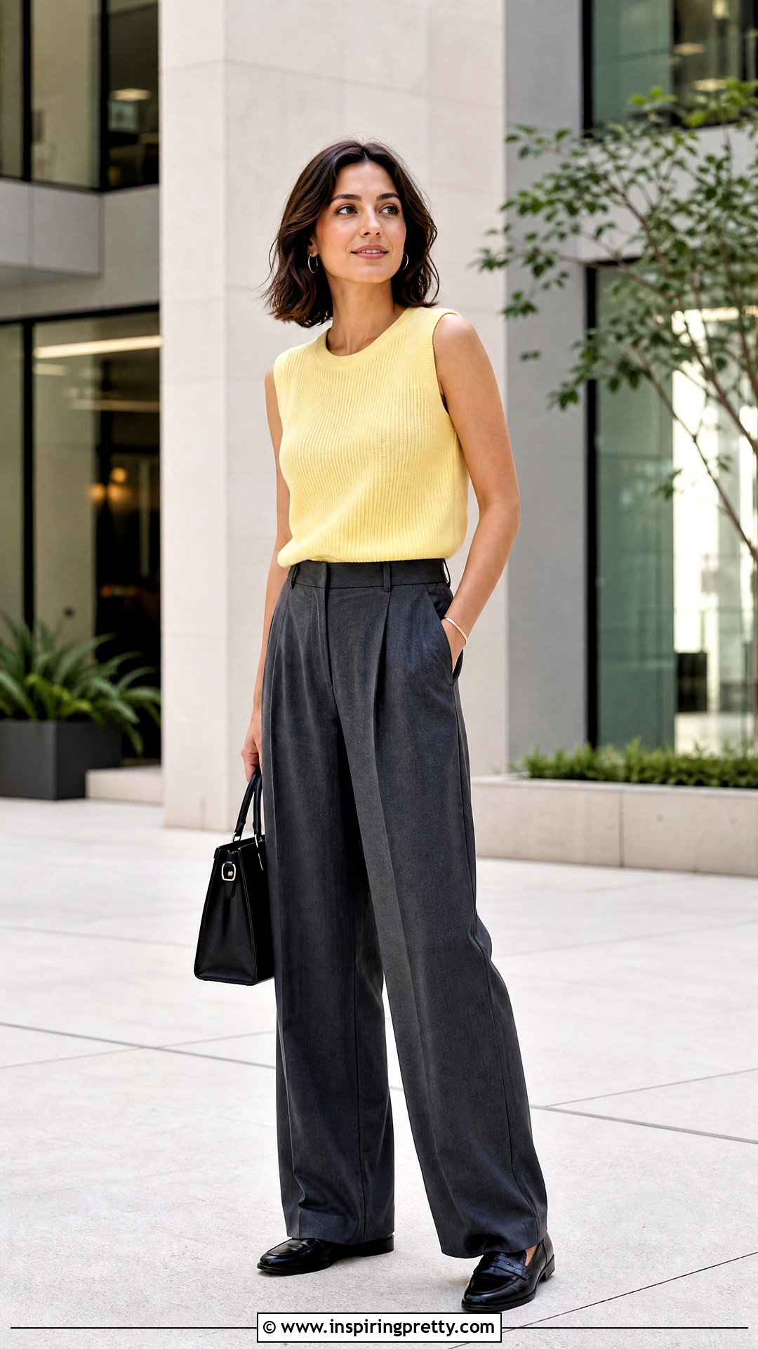 Yellow Top With Gray Trousers - 20 Yellow Top Fashion Style outfit ideas
