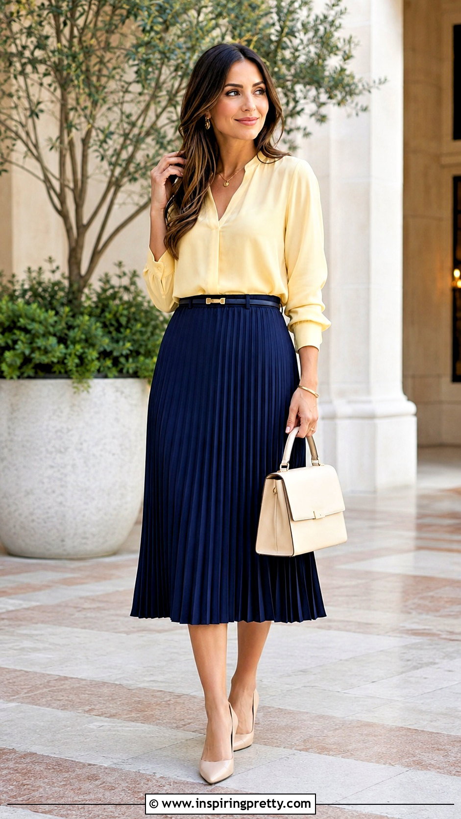 Yellow Top With Pleated Midi Skirt - how to style yellow top (50 ways)