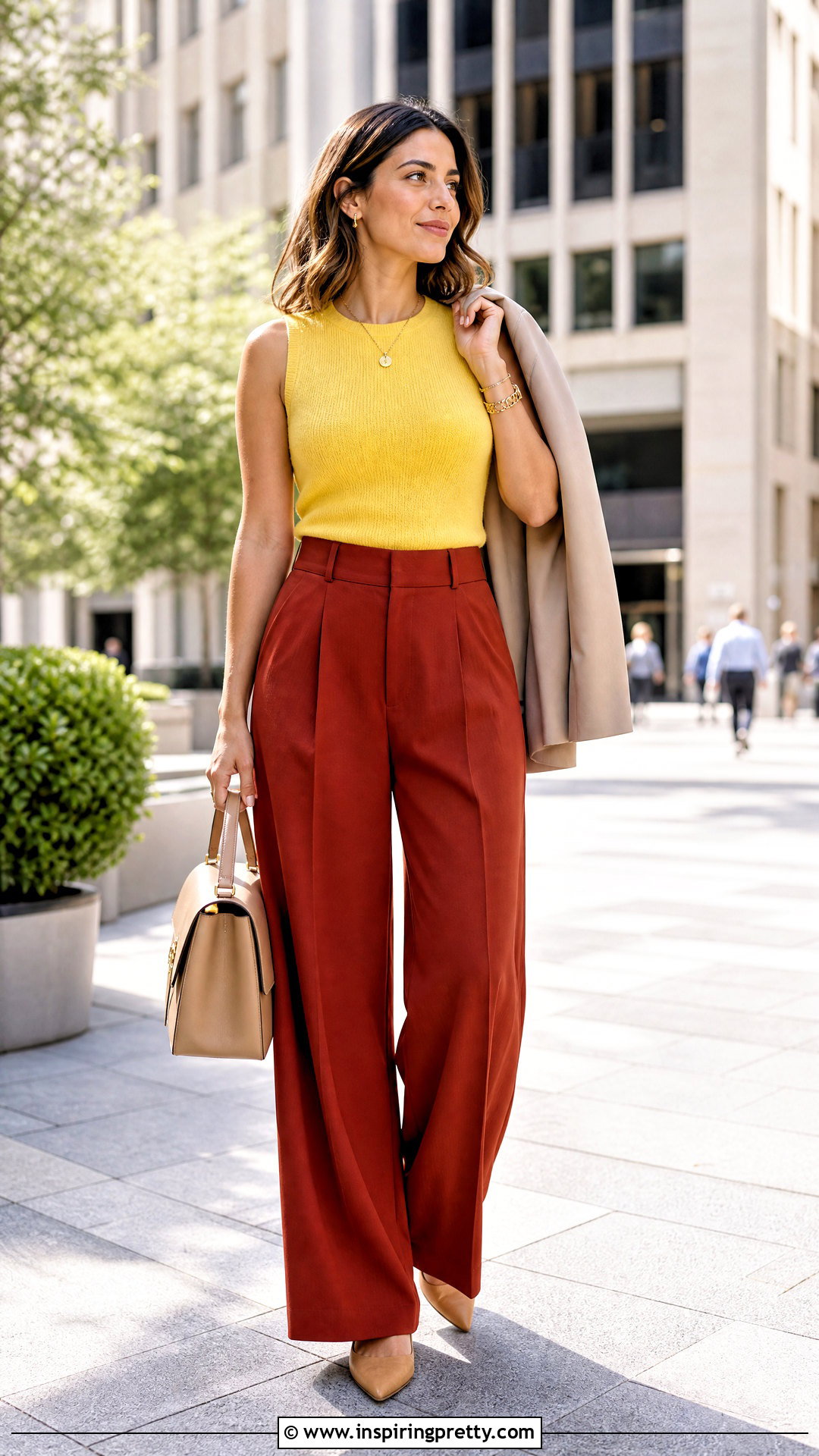 Yellow Top With Red Trousers - 50 cute yellow tops outfit ideas