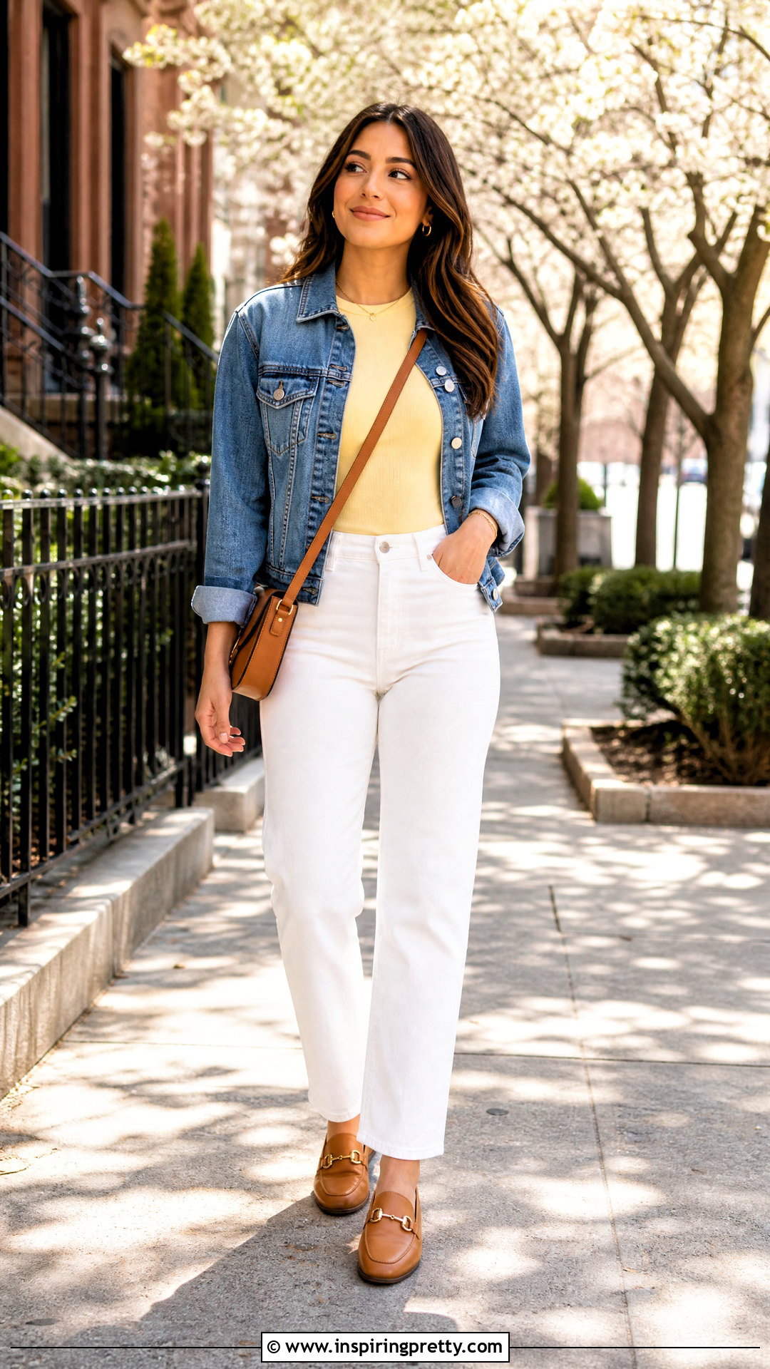 Yellow Top With White Jeans And Denim Jacket - 50 cute yellow tops outfit ideas