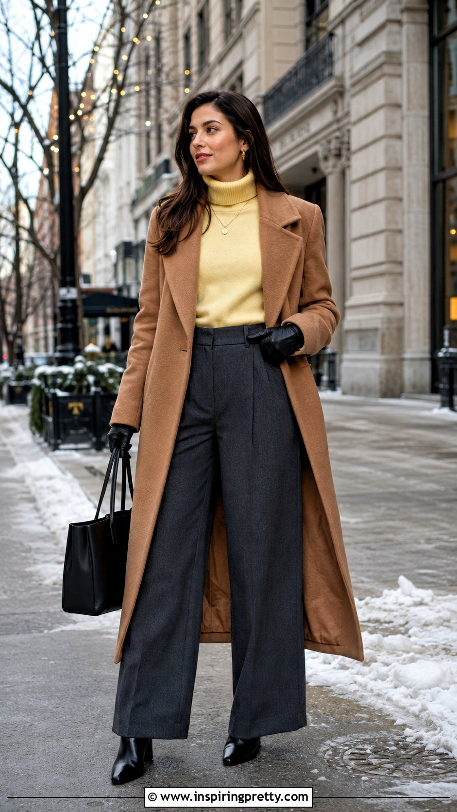 Yellow Top With Wool Coat And Trousers - how to style yellow top (50 ways)