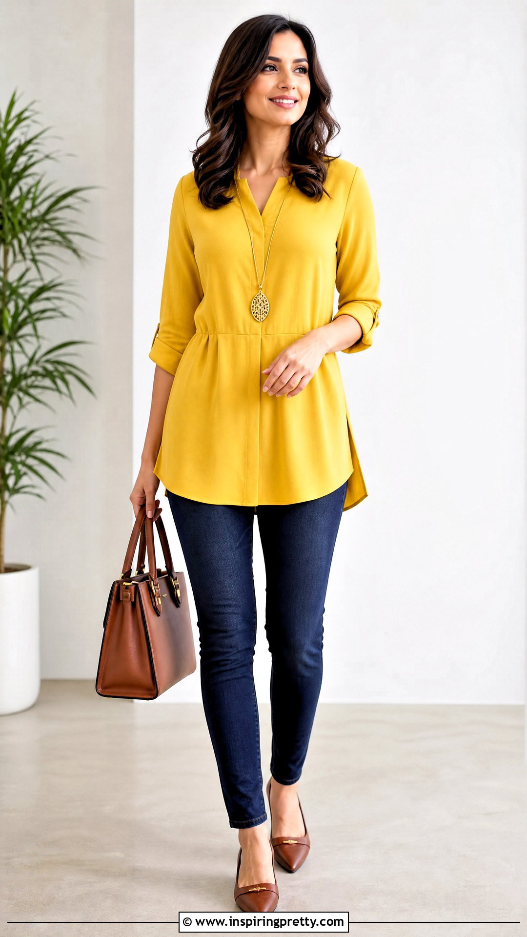 Yellow Tunic Top And Slim Jeans - 50 yellow top and jeans outfit ideas