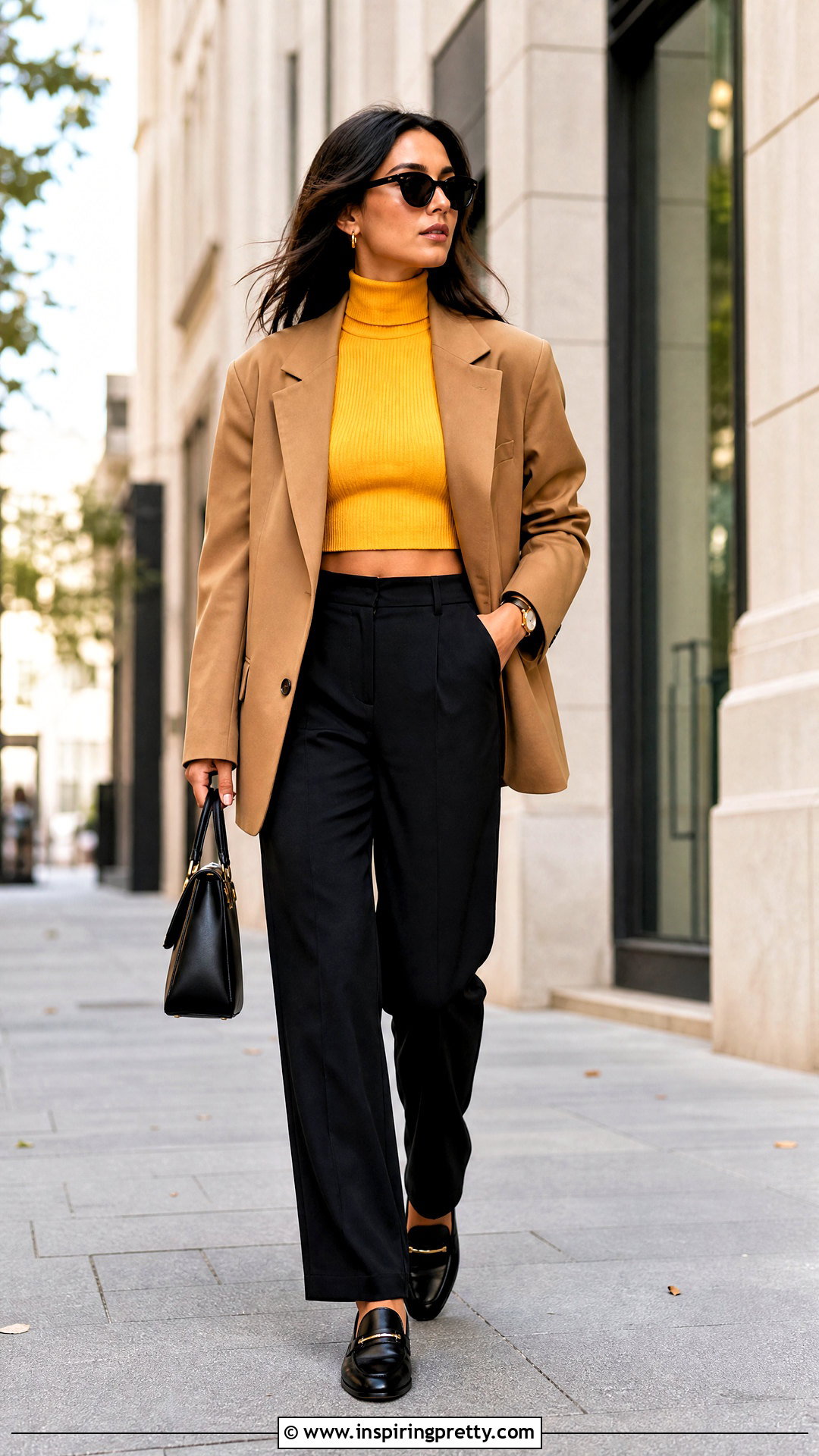 Yellow Turtleneck Crop Top With Oversized Blazer - 20 Yellow Turtleneck Crop Top outfit ideas