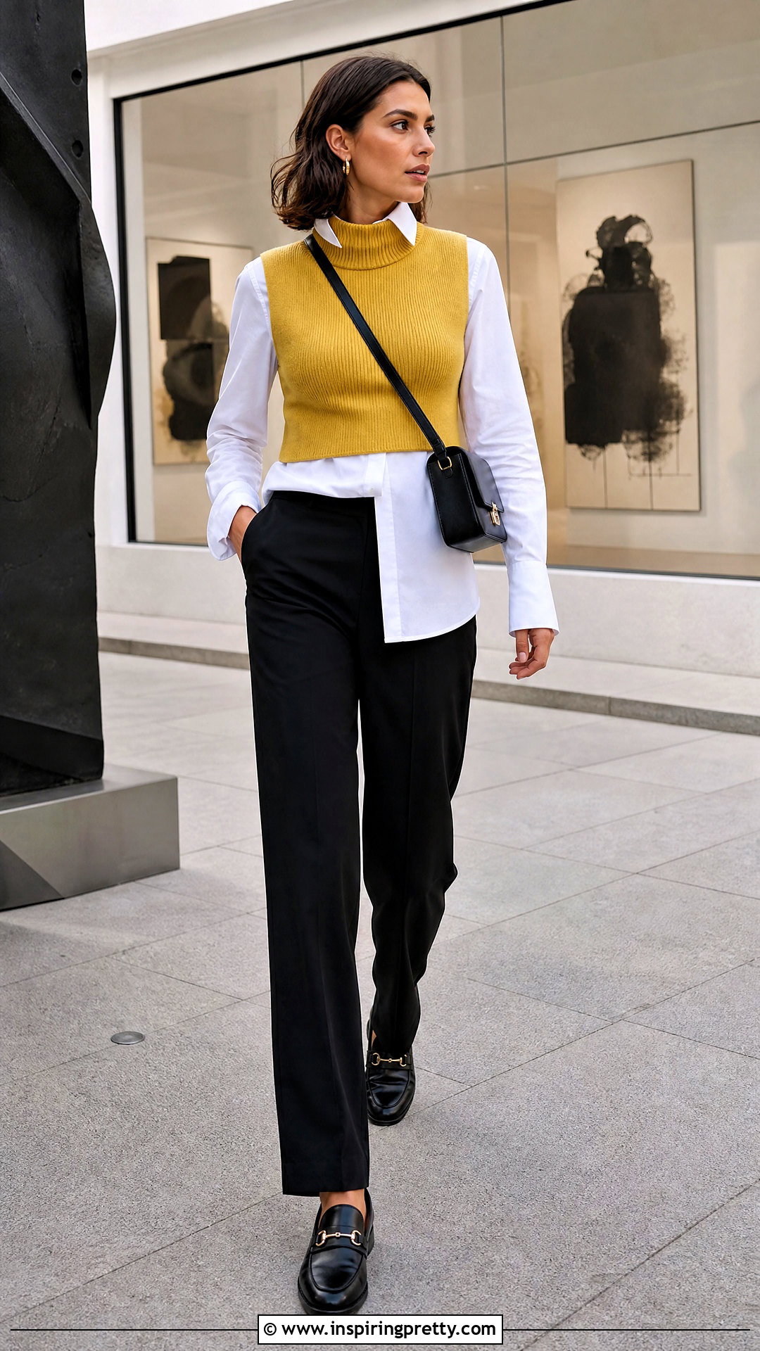 Yellow Turtleneck Crop Top With White Button Down Shirt - 20 Yellow Turtleneck Crop Top outfit ideas