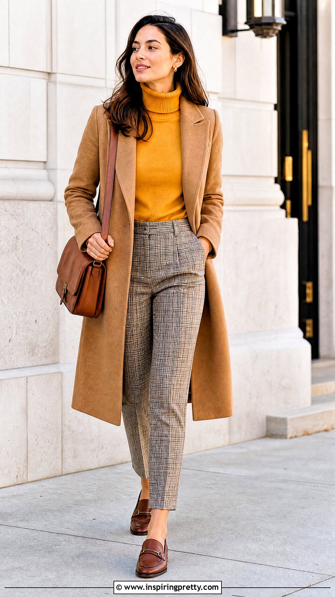 Yellow Turtleneck With Plaid Trousers - 50 yellow top outfit ideas