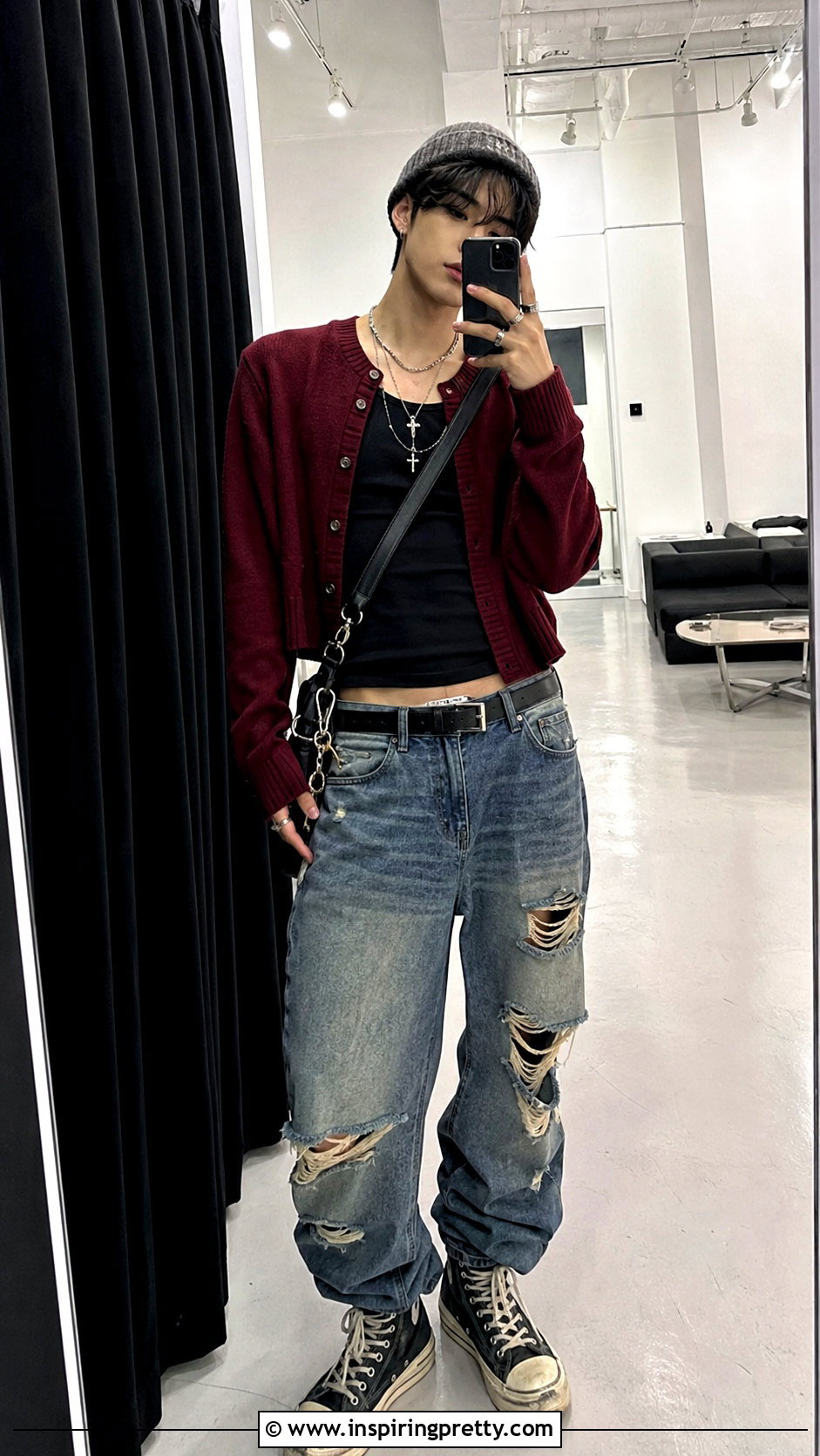 Yeonjun Cropped Cardigan With Ripped Jeans - 20 yeonjun in crop top outfit ideas