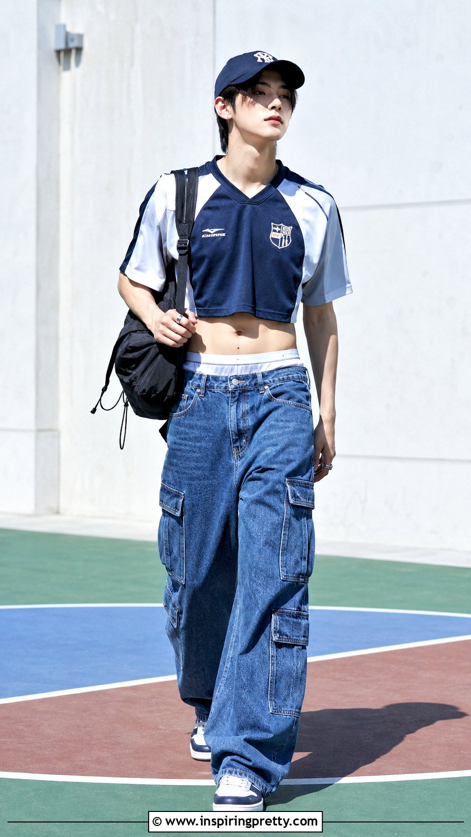 Yeonjun Cropped Football Jersey With Baggy Jeans - 20 yeonjun in crop top outfit ideas
