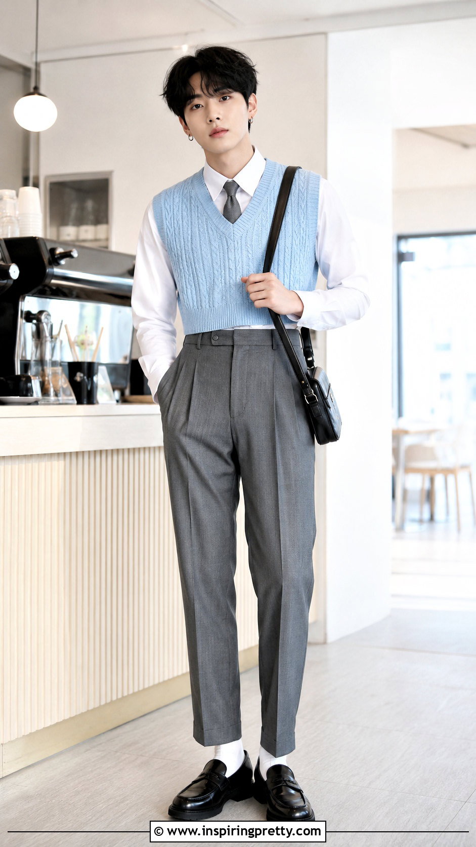 Yeonjun Cropped Knit Vest With Pleated Trousers - 20 yeonjun in crop top outfit ideas