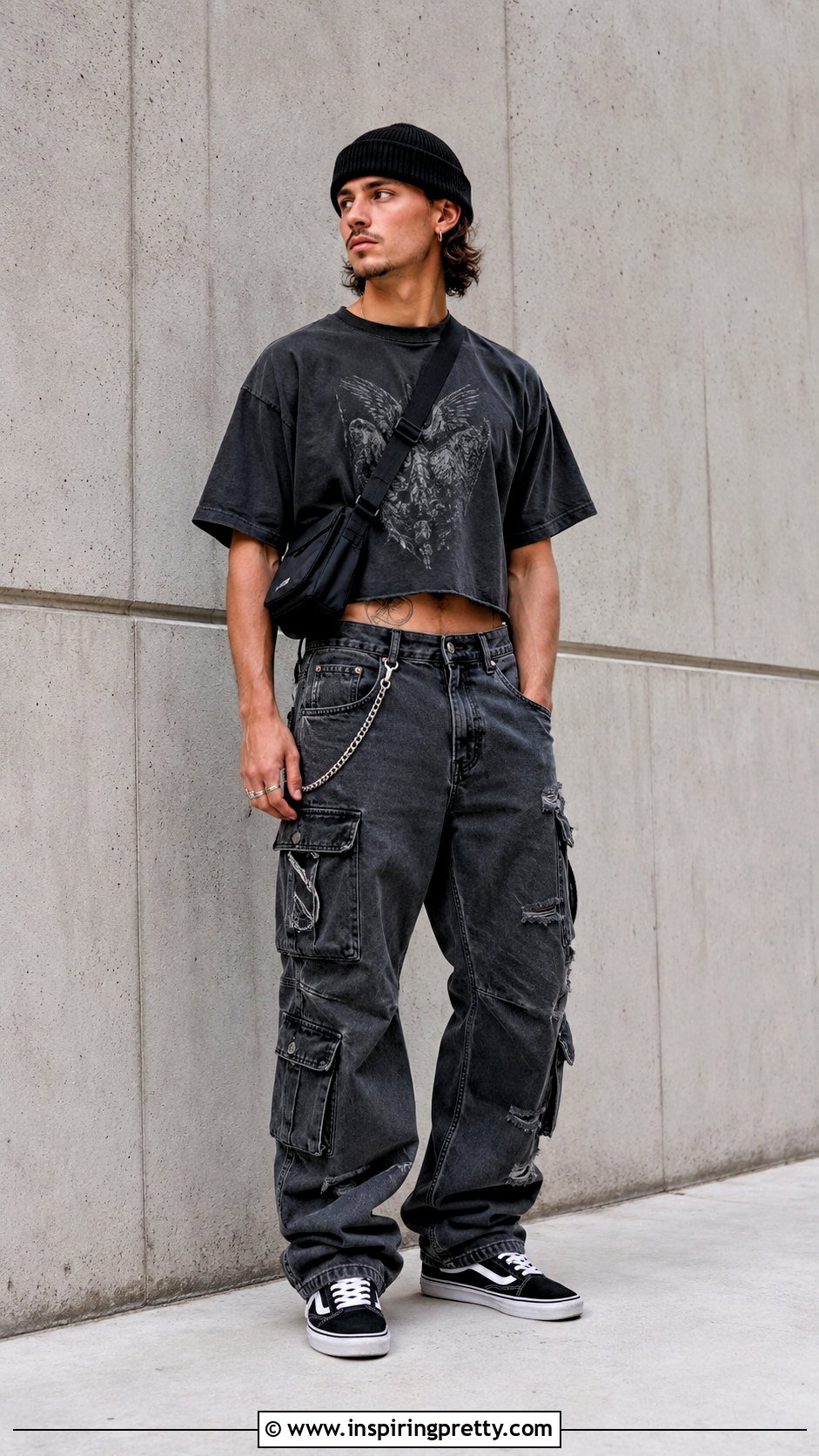 Yeonjun Graphic Crop Tee With Cargo Jeans - 20 yeonjun in crop top outfit ideas