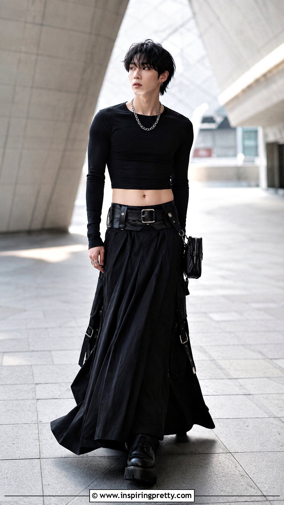 Yeonjun Long Sleeve Crop Top With Maxi Skirt - 20 yeonjun in crop top outfit ideas